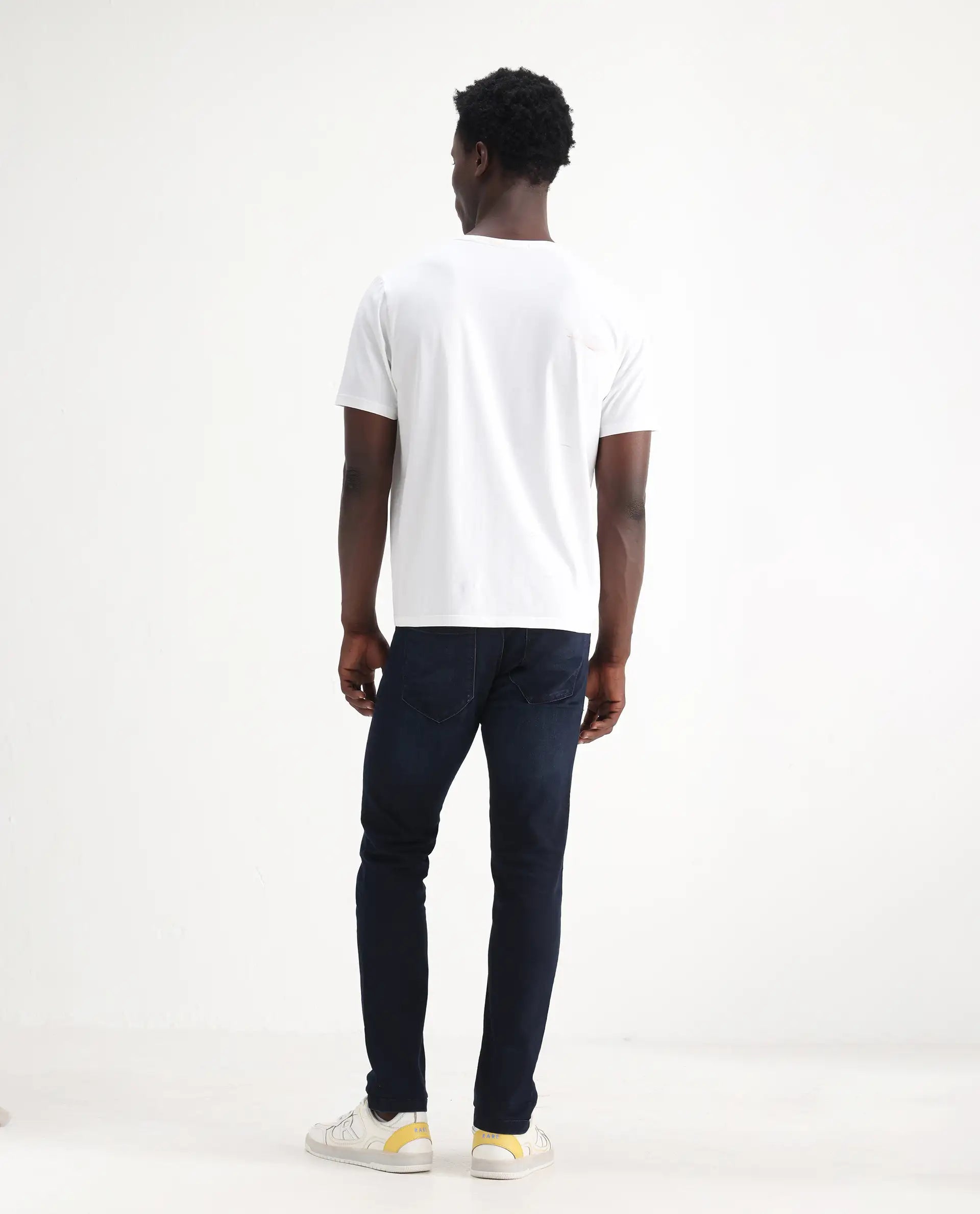 Rare Rabbit Men's Grana Blue Cotton Plain Hawk Slim Fit Jeans