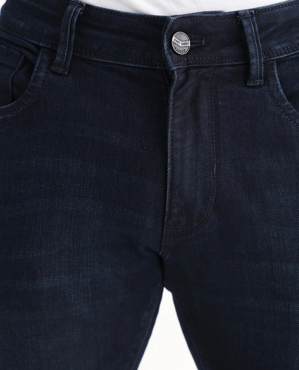 Rare Rabbit Men's Grana Blue Cotton Plain Hawk Slim Fit Jeans