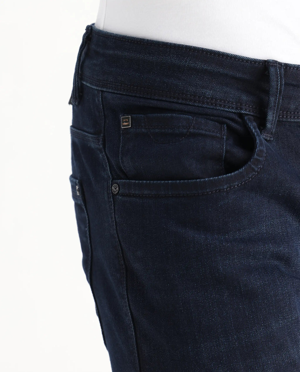 Rare Rabbit Men's Grana Blue Cotton Plain Hawk Slim Fit Jeans