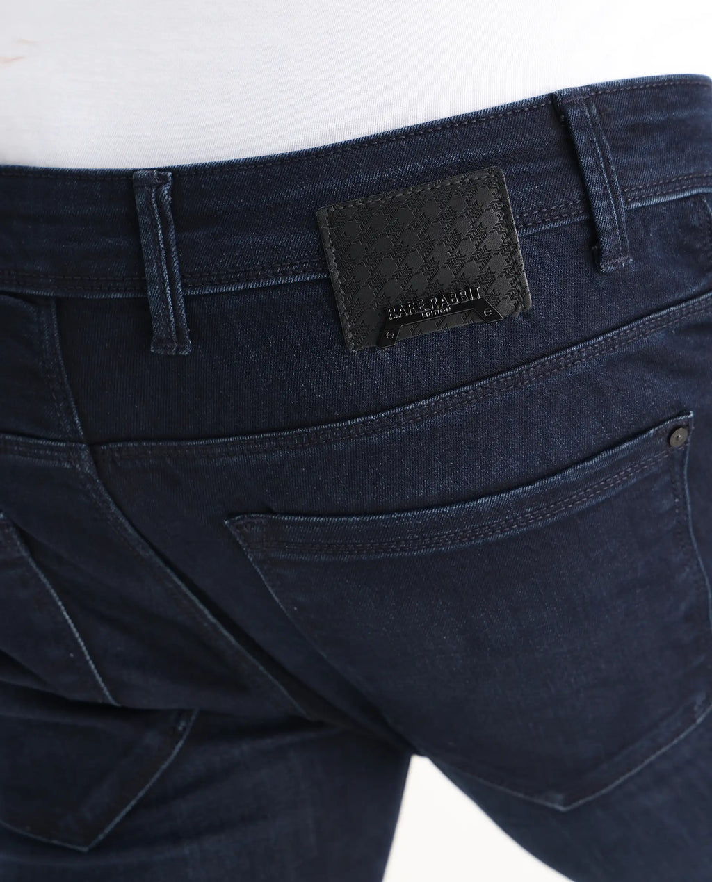 Rare Rabbit Men's Grana Blue Cotton Plain Hawk Slim Fit Jeans