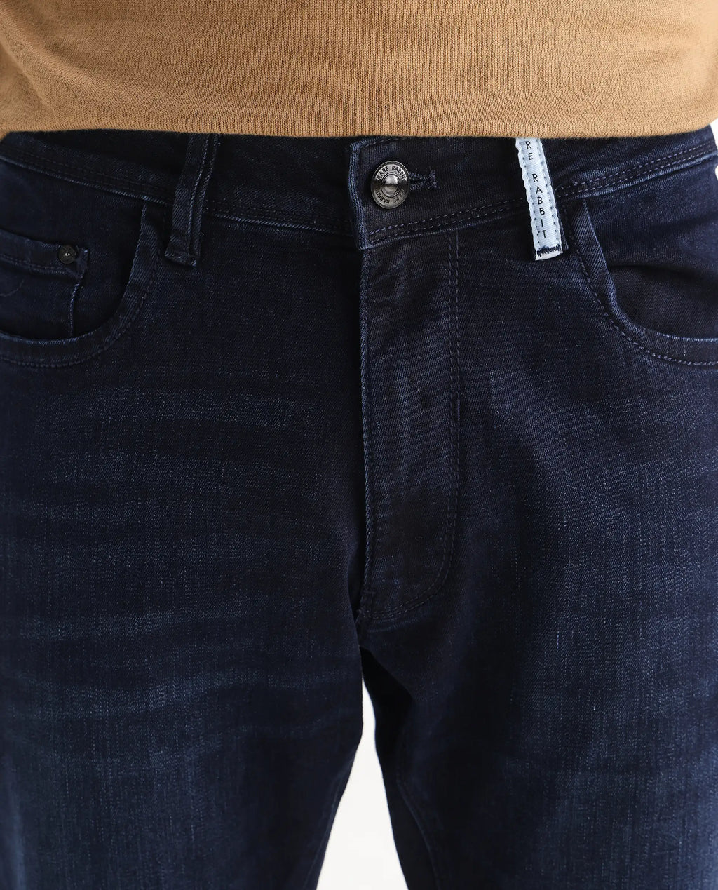 Rare Rabbit Men's Gran Navy Cotton Plain Morris Regular Fit Jeans