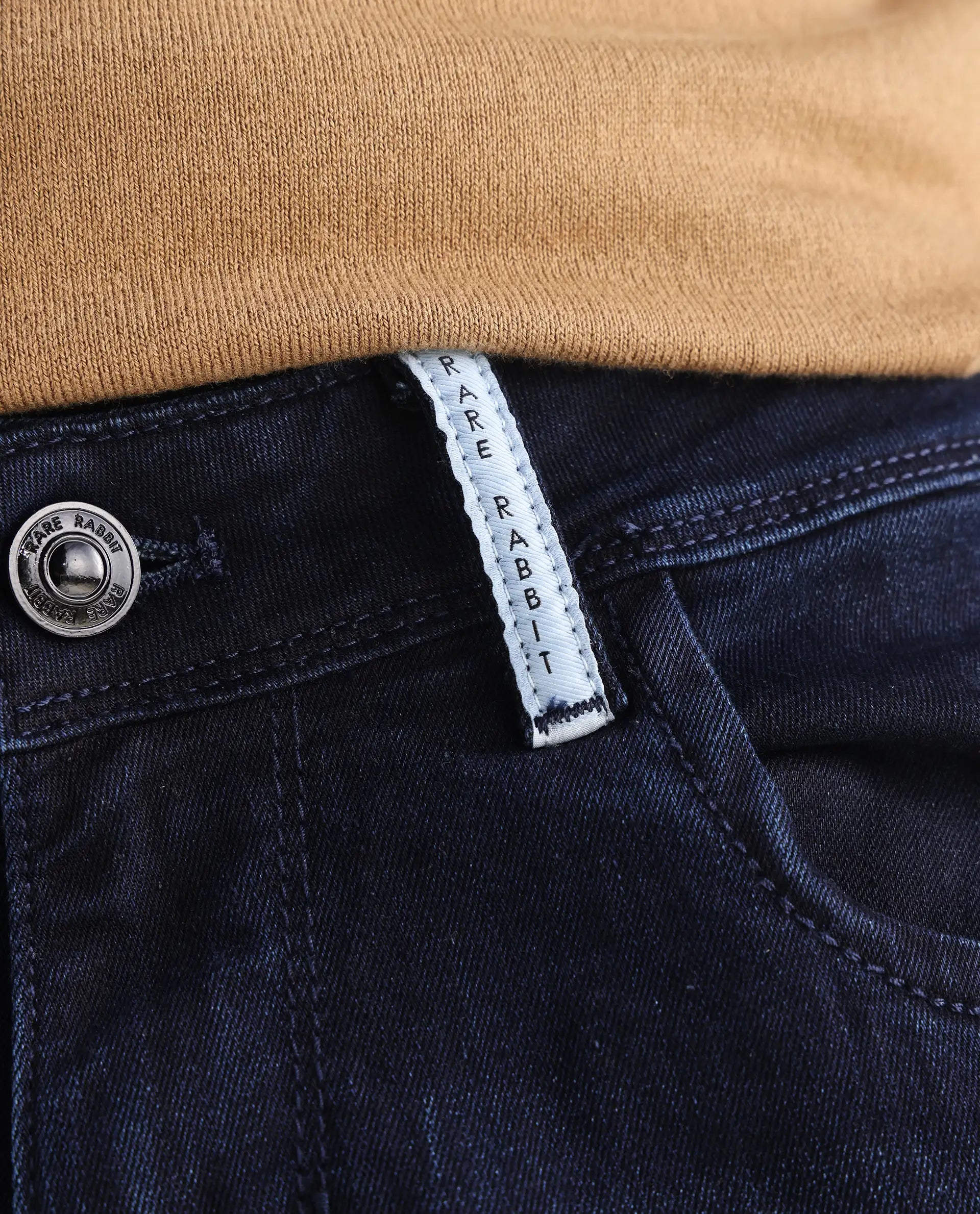 Rare Rabbit Men's Gran Navy Cotton Plain Morris Regular Fit Jeans