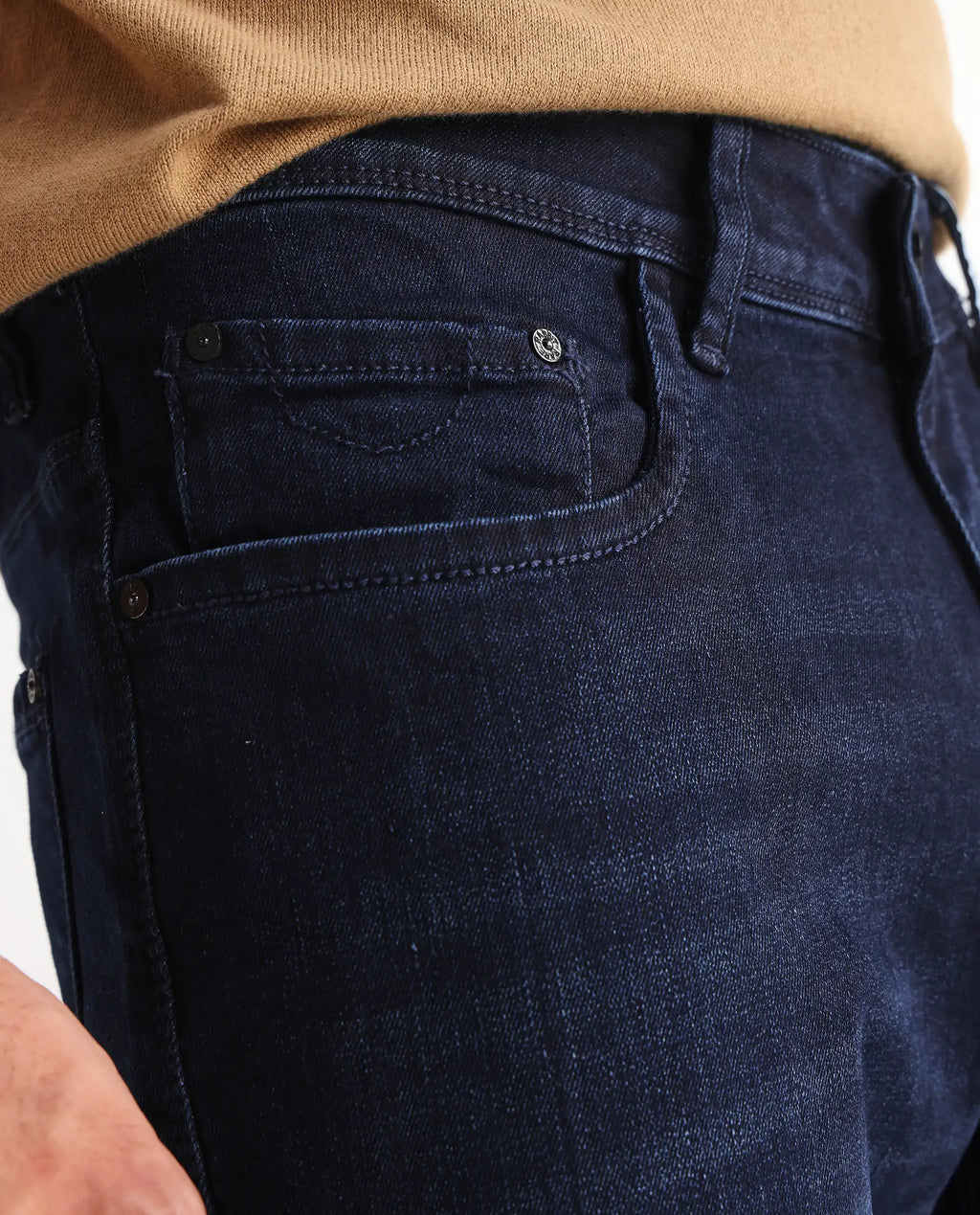 Rare Rabbit Men's Gran Navy Cotton Plain Morris Regular Fit Jeans