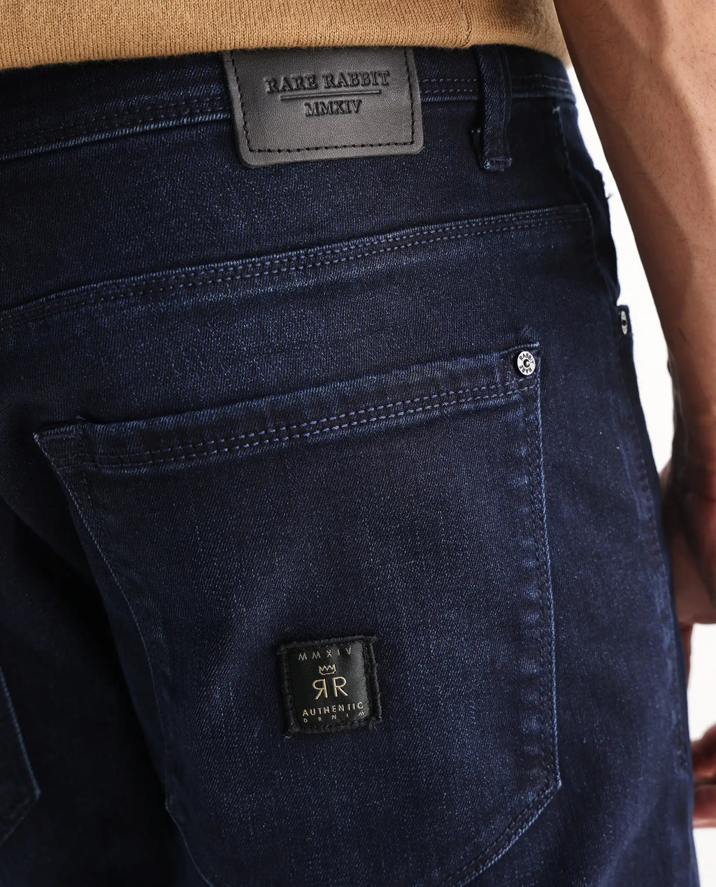 Rare Rabbit Men's Gran Navy Cotton Plain Morris Regular Fit Jeans
