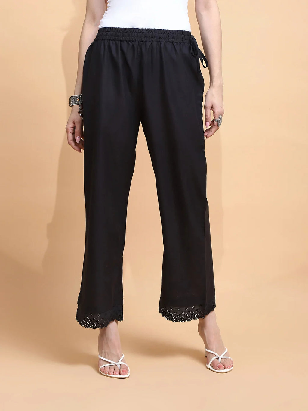 Black Cotton Loose Fit Palazzo