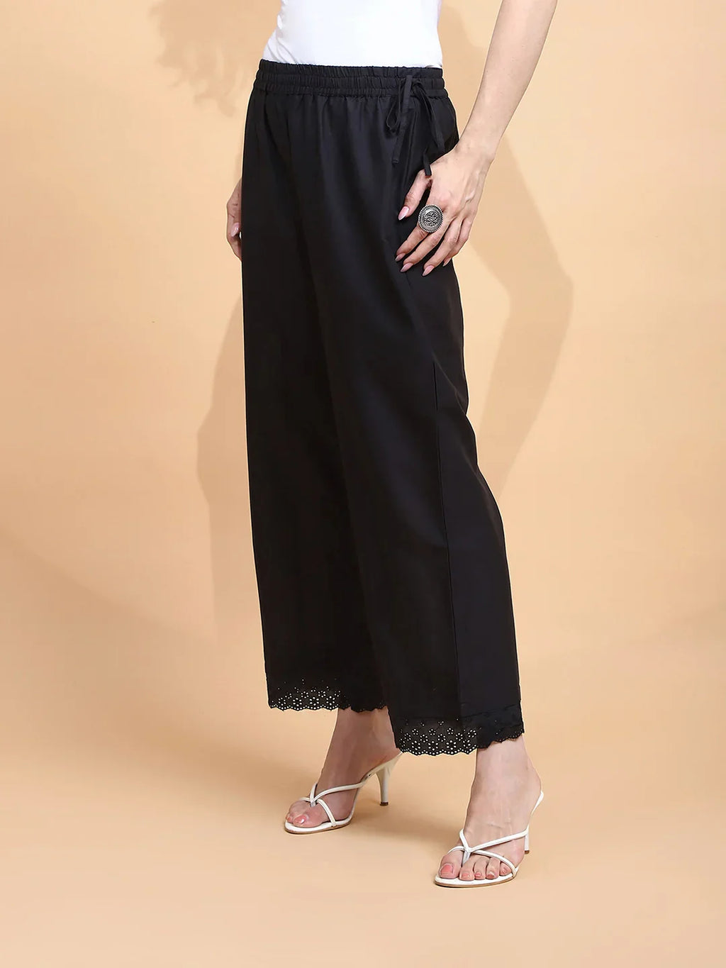Black Cotton Loose Fit Palazzo