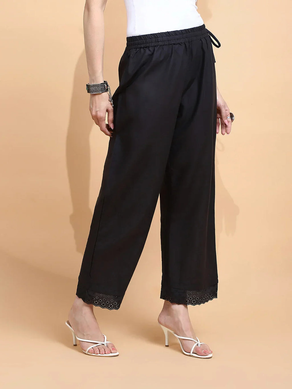 Black Cotton Loose Fit Palazzo