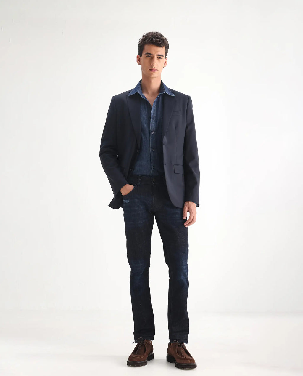 Rare Rabbit Men's Grimm Navy Cotton Plain Hawk Slim Fit Jeans