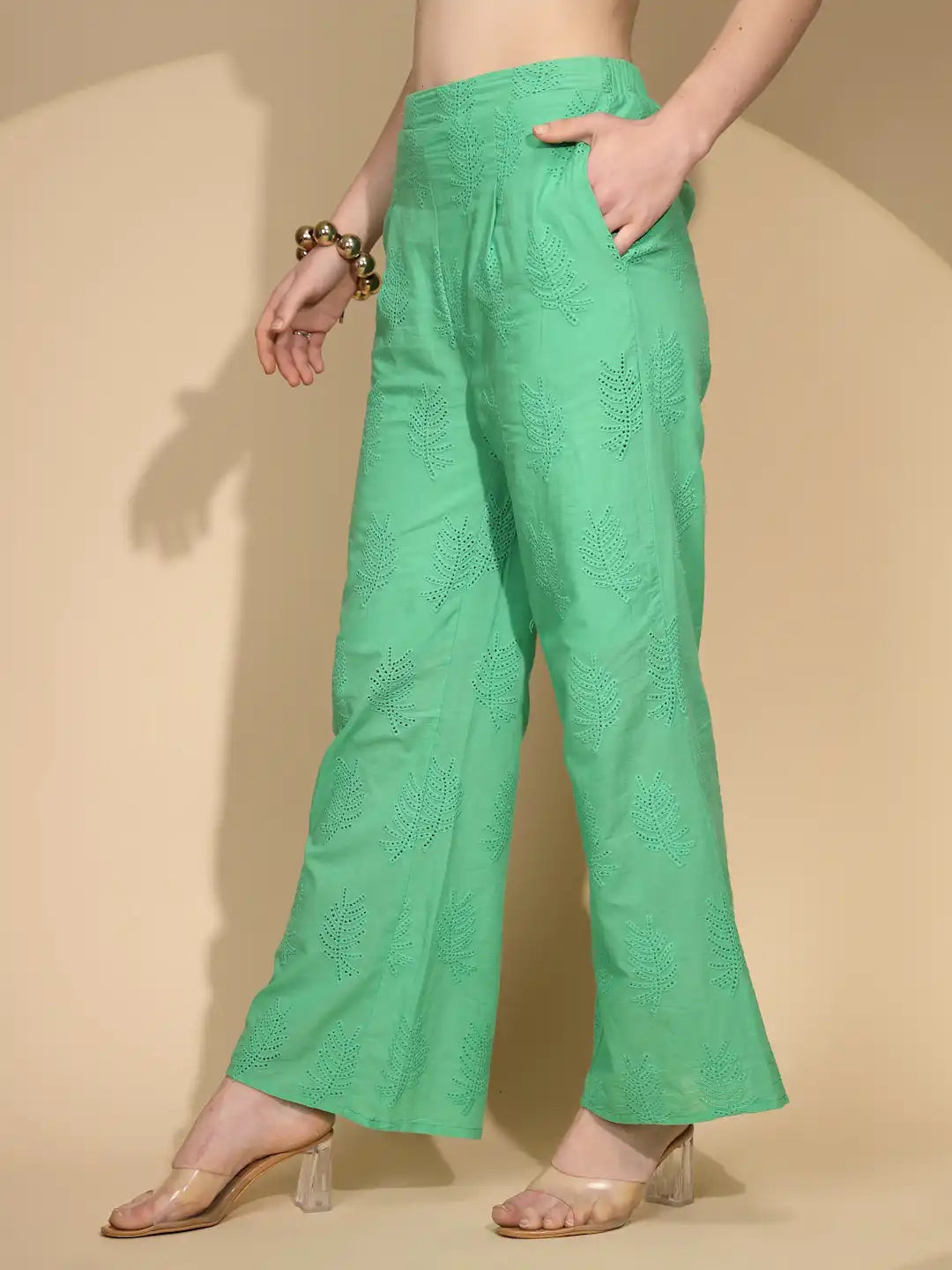 Green Cotton Regular Fit Lower