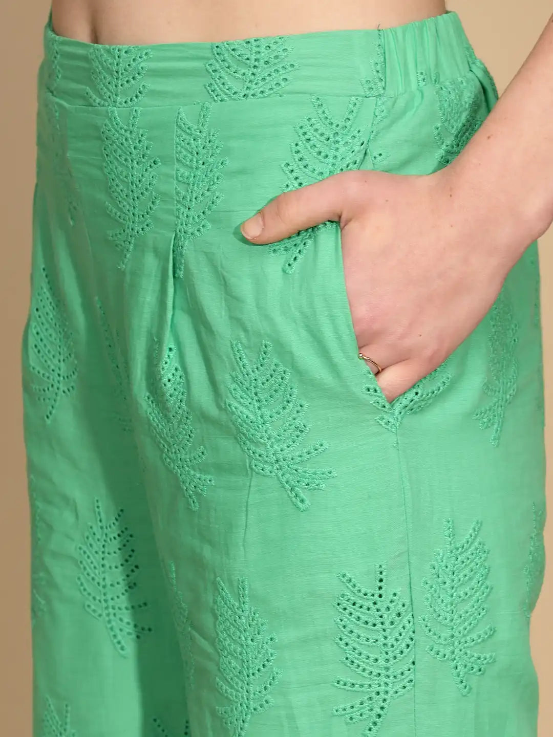 Green Cotton Regular Fit Lower