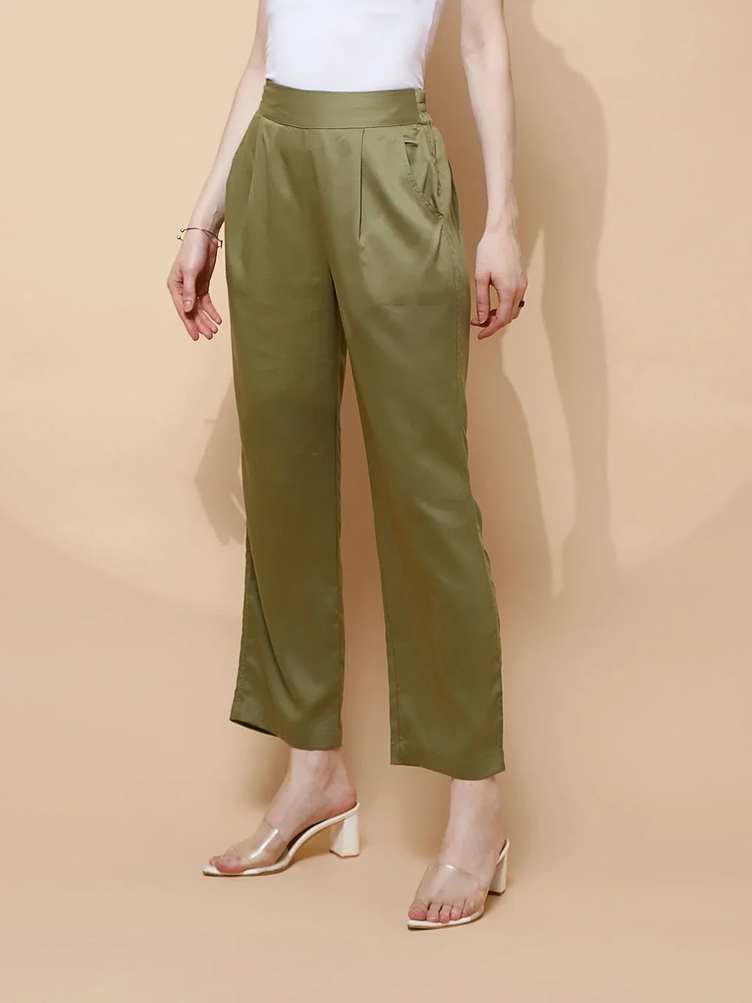 Olive Cotton Viscose Straight Fit Lower