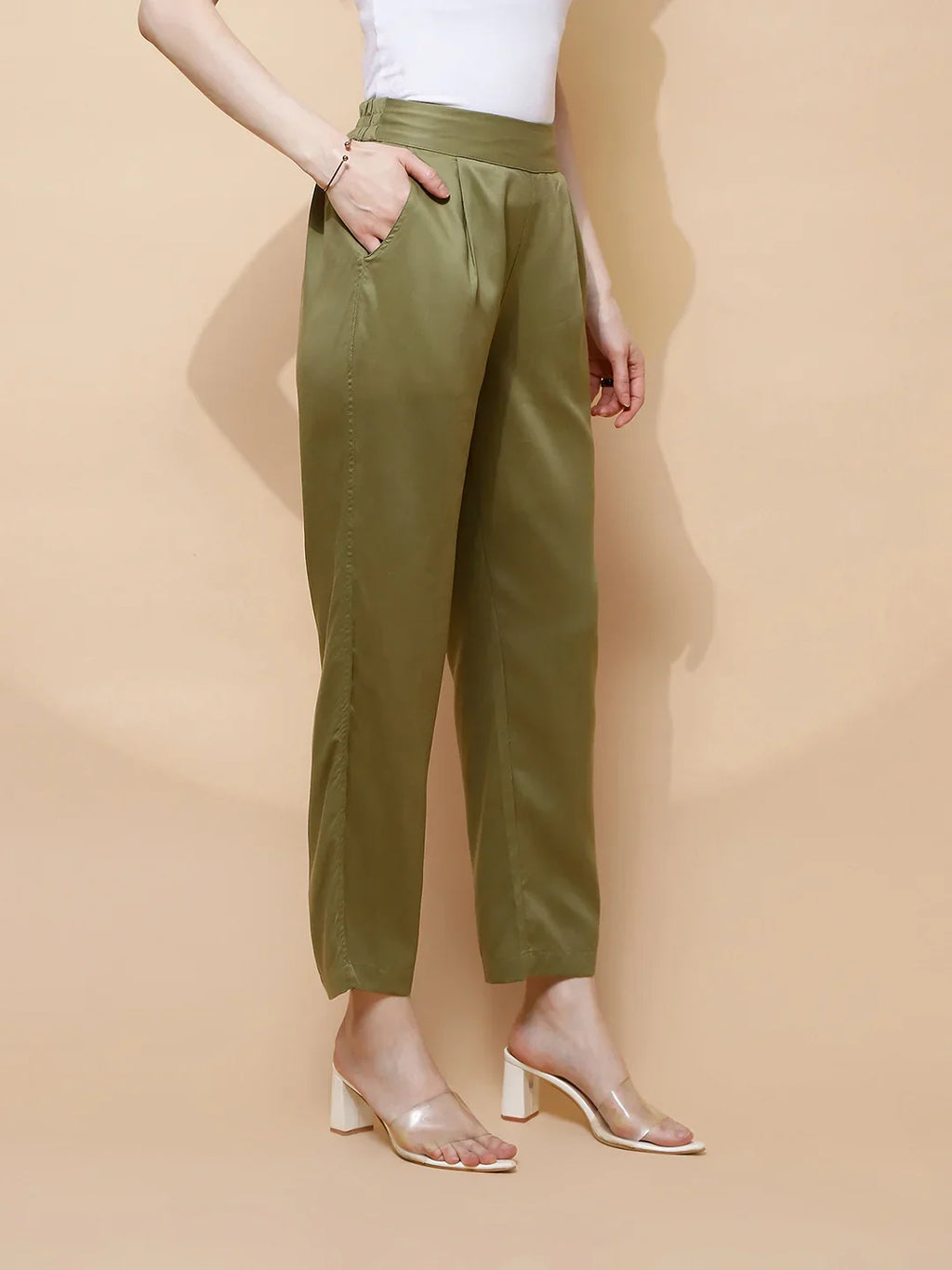 Olive Cotton Viscose Straight Fit Lower