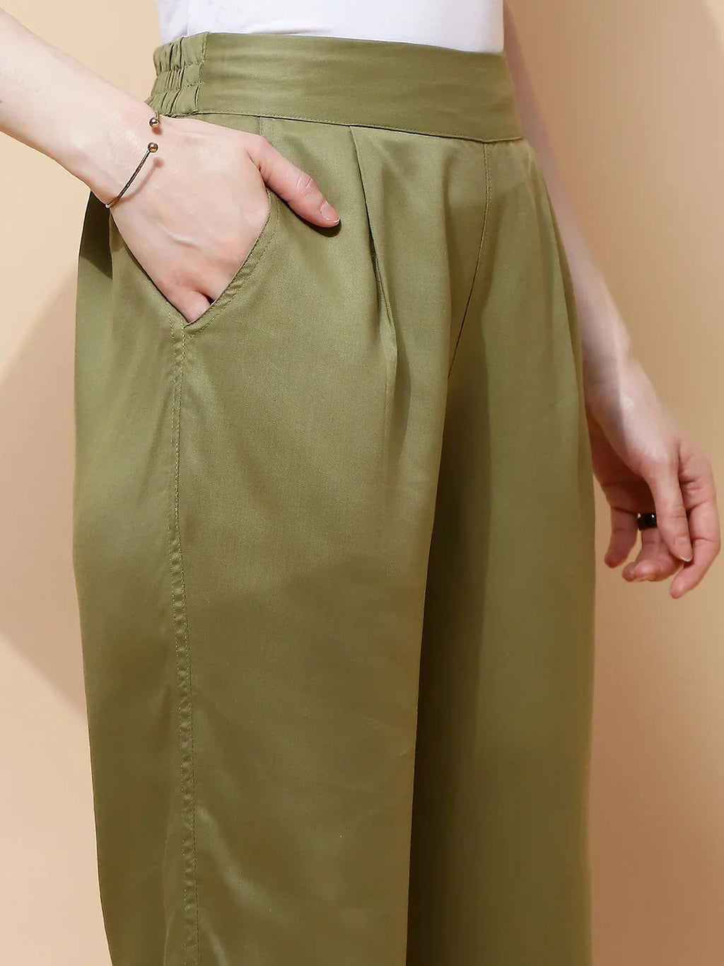 Olive Cotton Viscose Straight Fit Lower