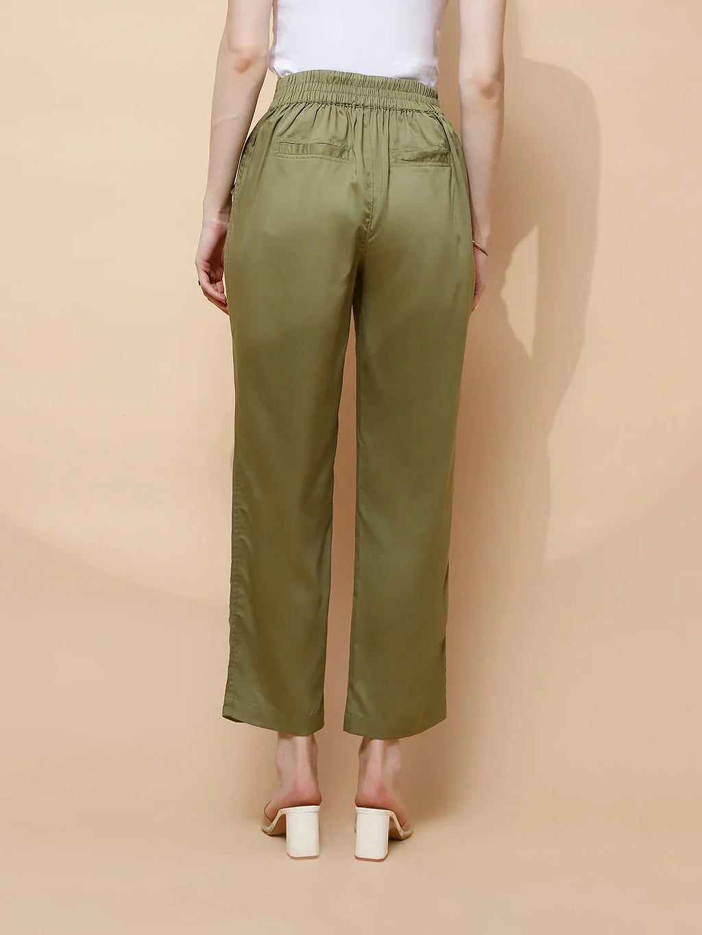 Olive Cotton Viscose Straight Fit Lower