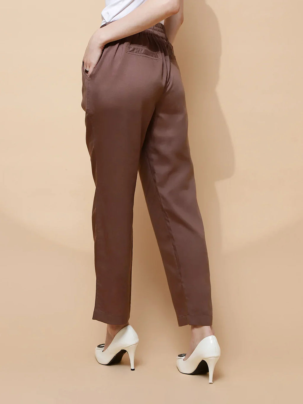 Brown Cotton Viscose Straight Fit Pants