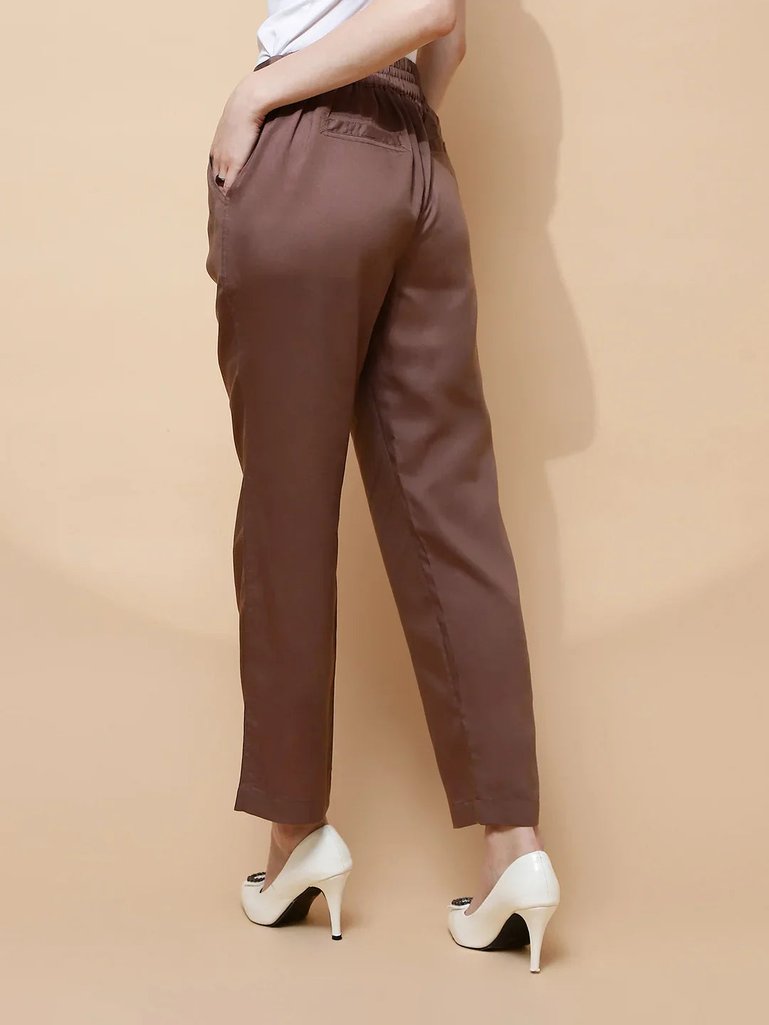 Brown Cotton Viscose Straight Fit Pants