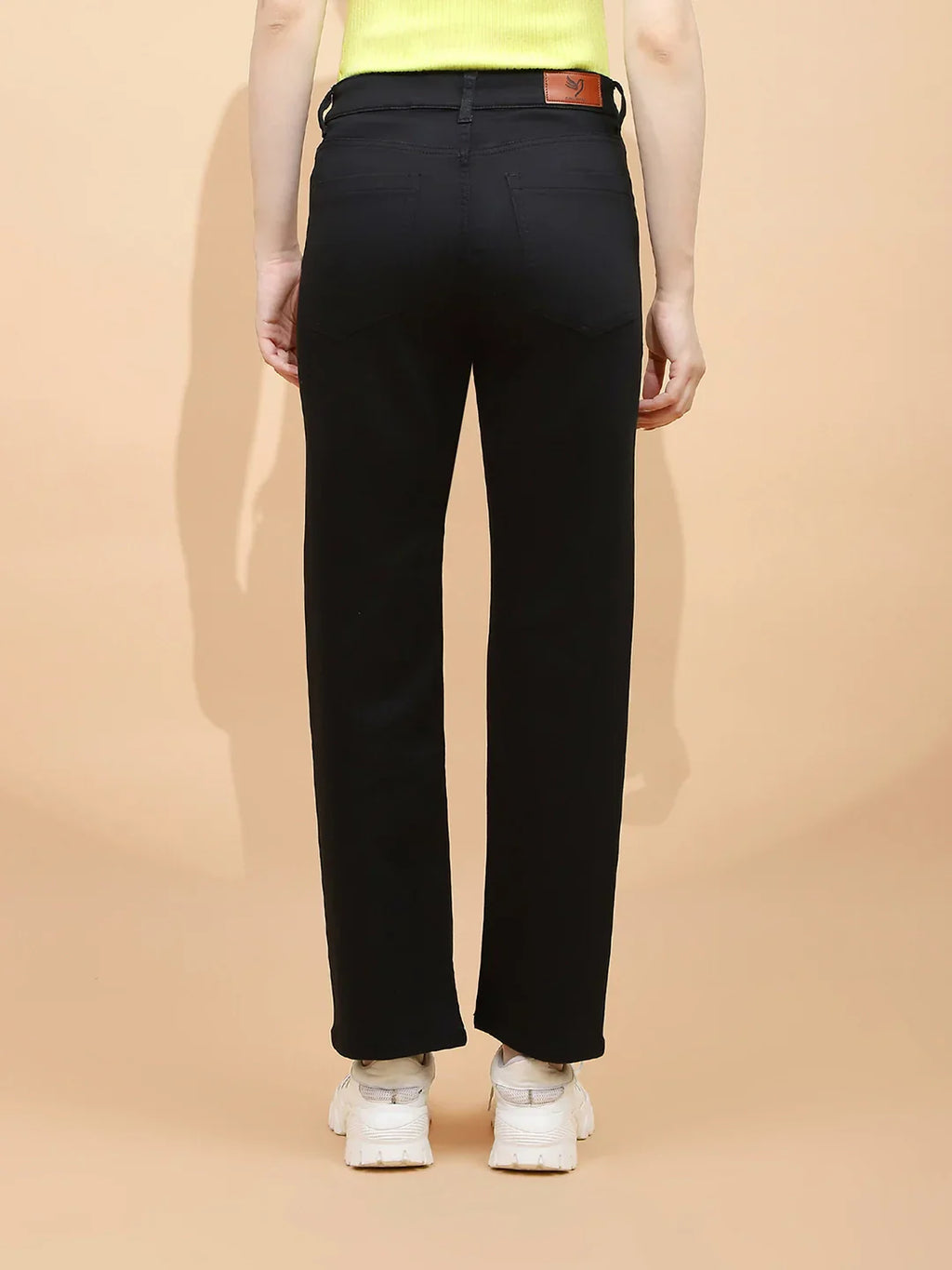 Black Cotton Blend Straight Fit Trouser
