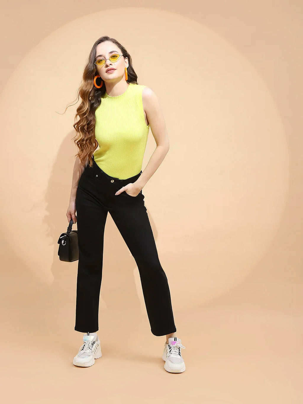 Black Cotton Blend Straight Fit Trouser