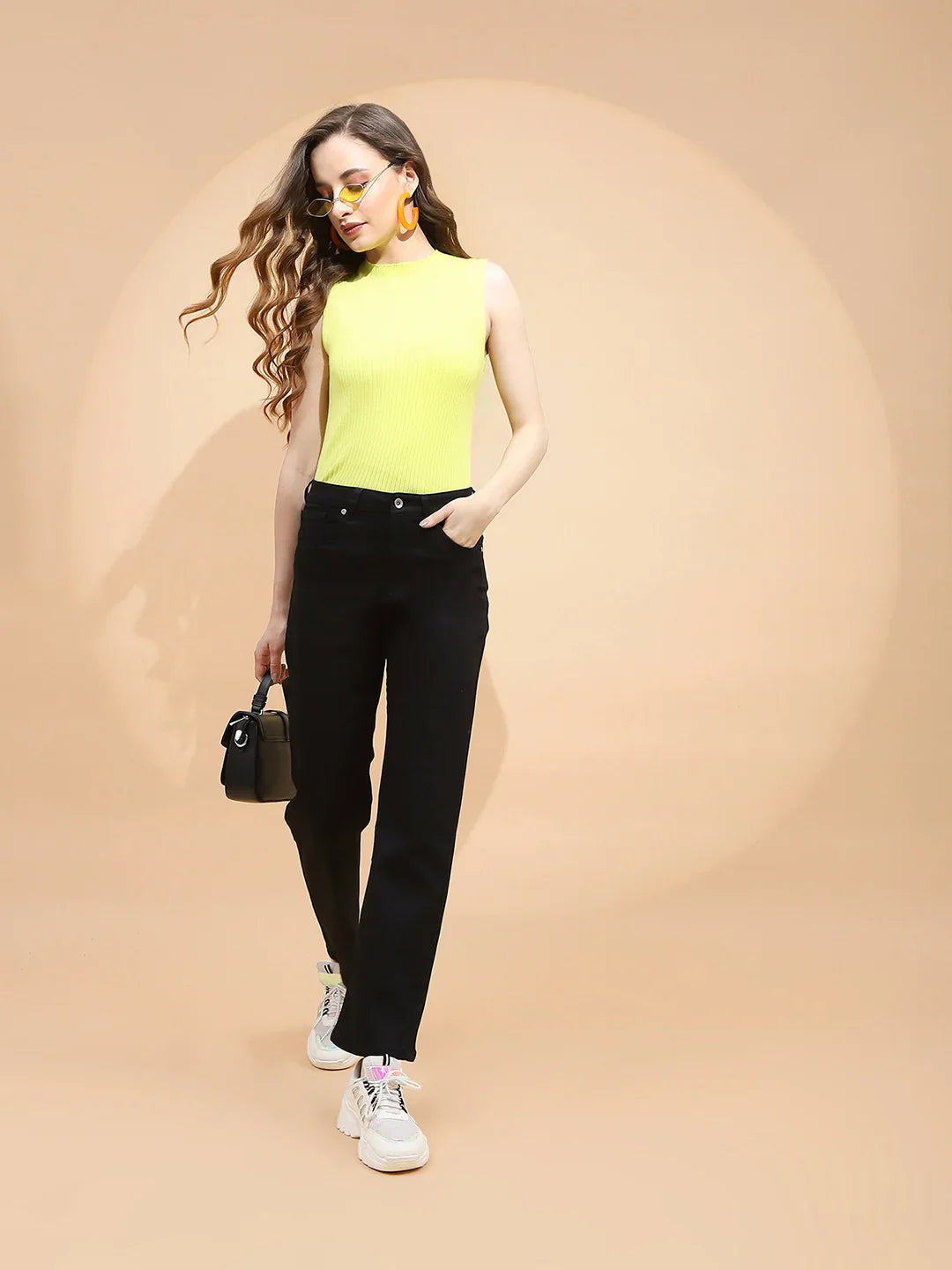 Black Cotton Blend Straight Fit Trouser