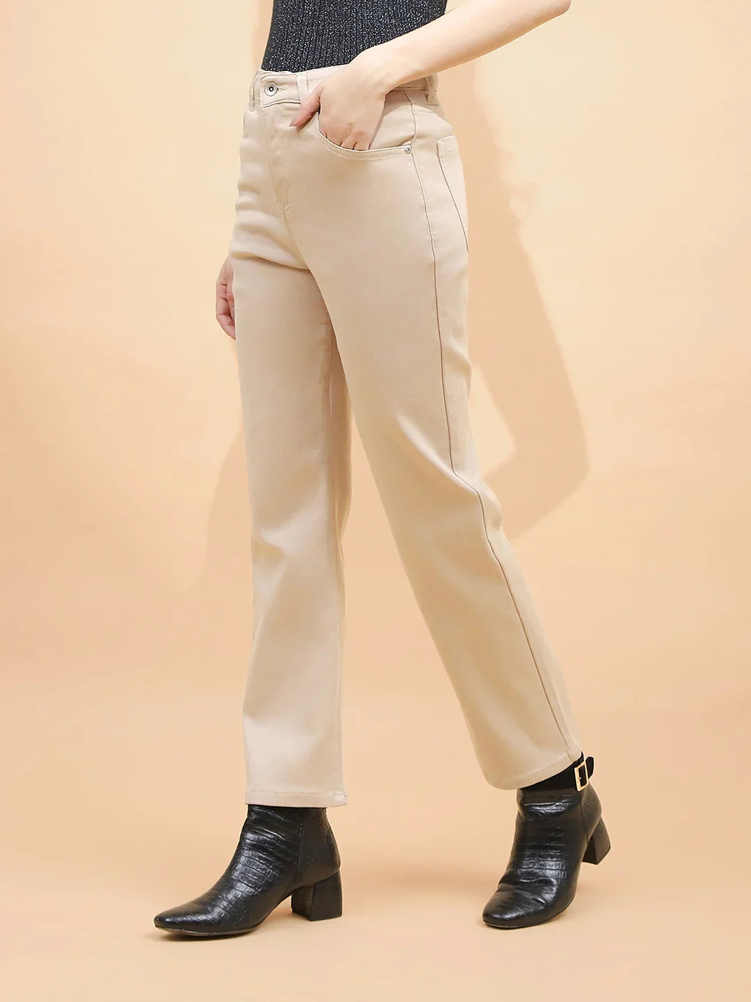 Fawn Cotton Straight Fit Trouser