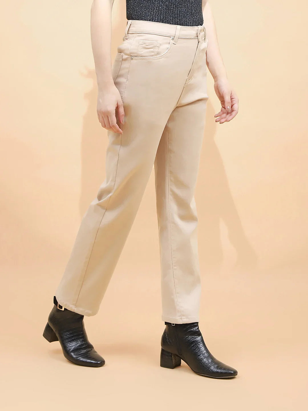 Fawn Cotton Straight Fit Trouser