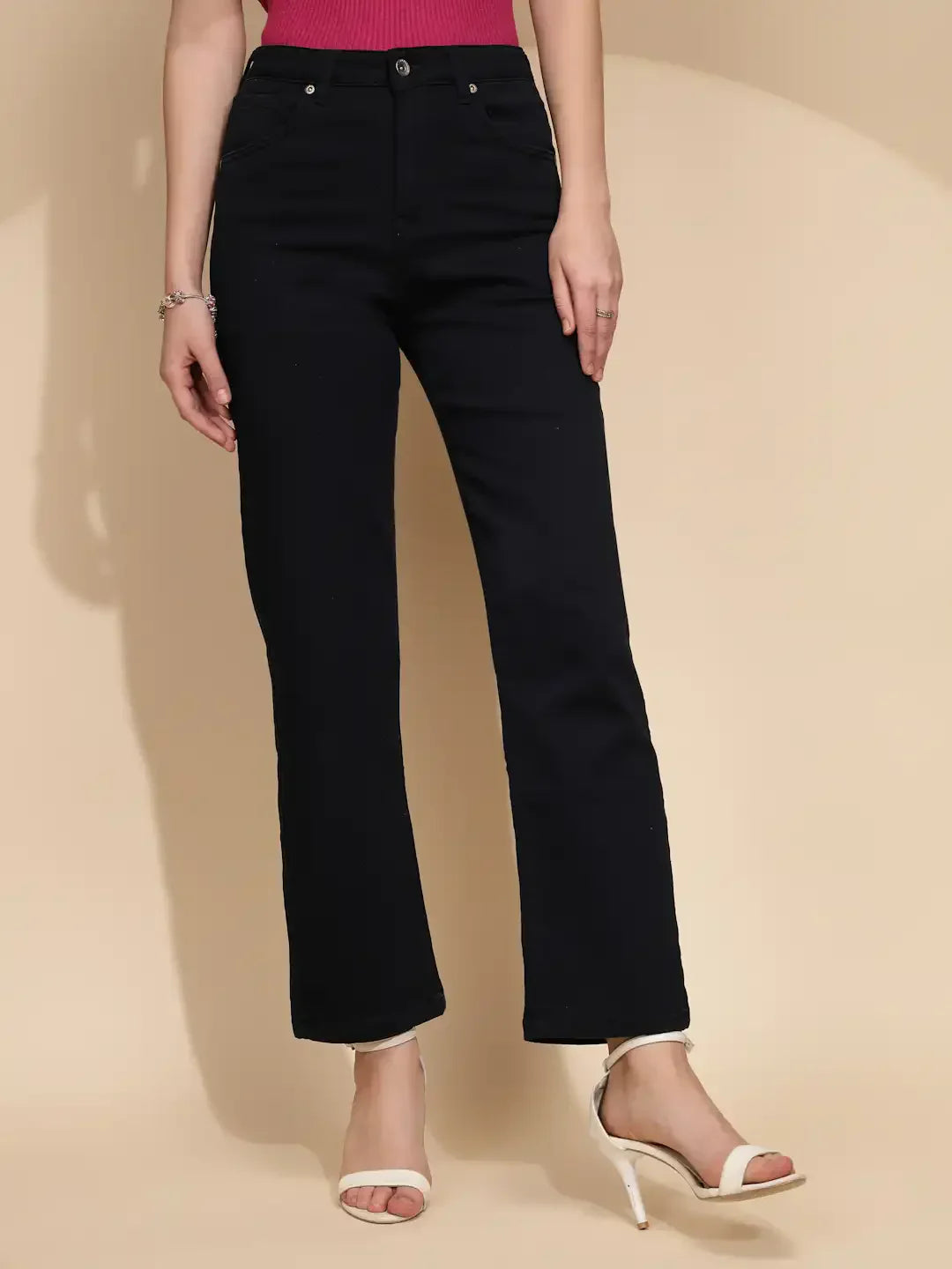 Navy Blue Cotton Blend Trouser