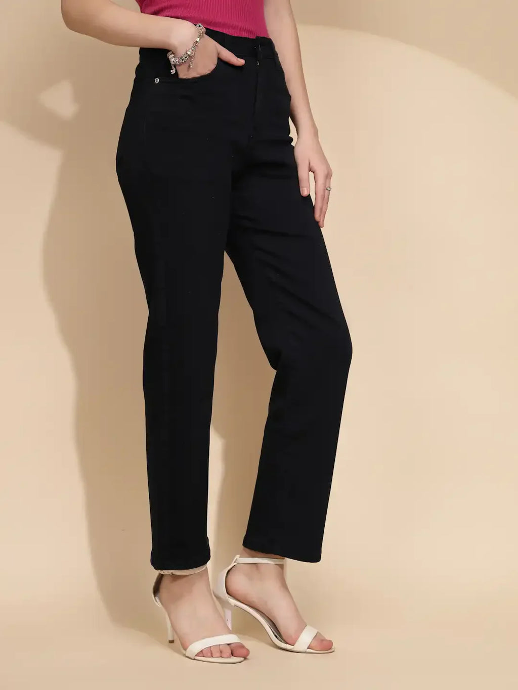 Navy Blue Cotton Blend Trouser