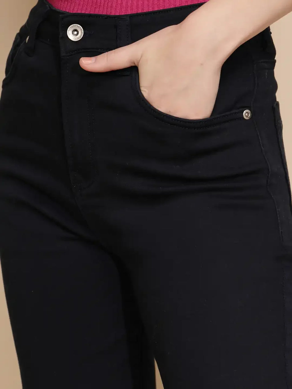 Navy Blue Cotton Blend Trouser