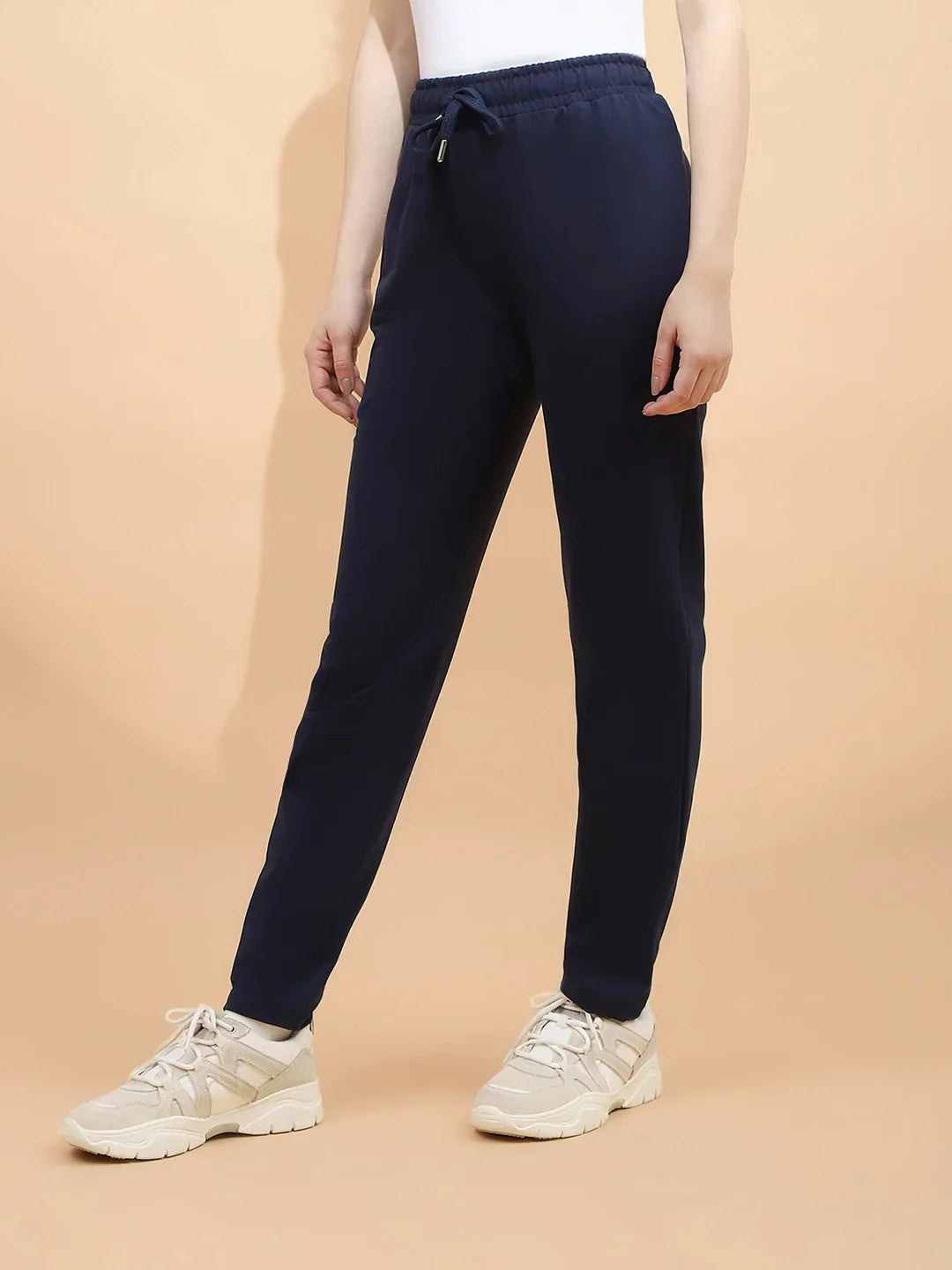 Blue Cotton Blend Regular Fit Lower