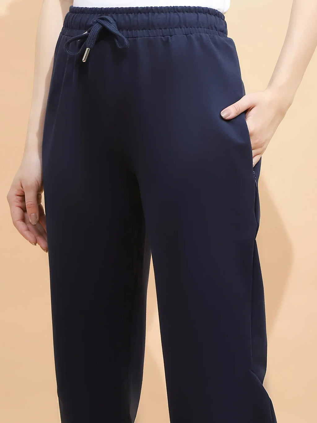Blue Cotton Blend Regular Fit Lower