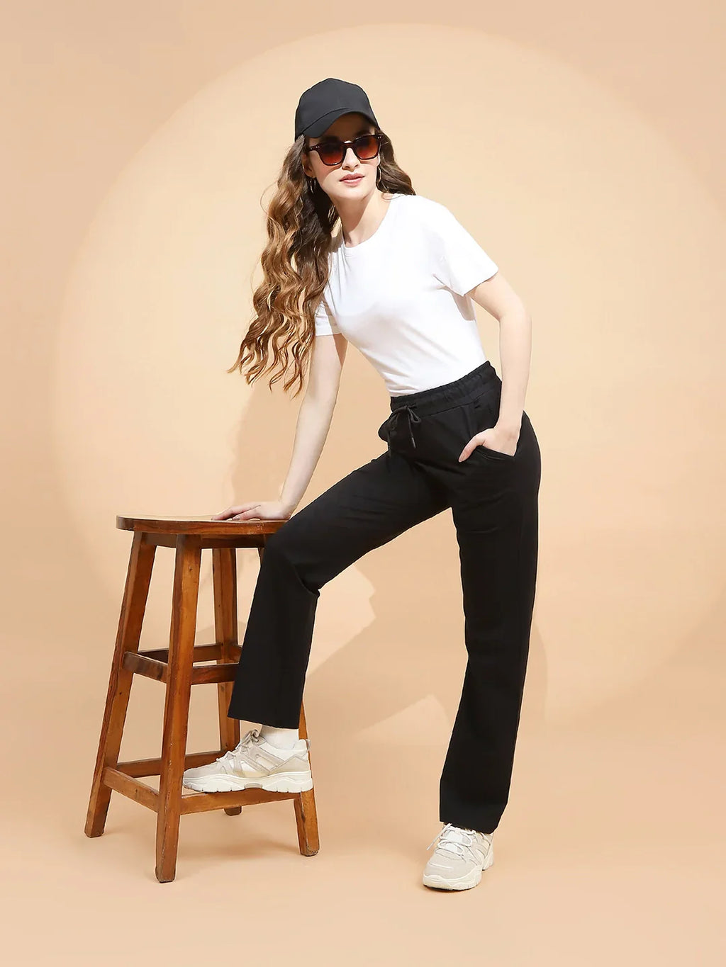 Black Cotton Blend Regular Fit Lower
