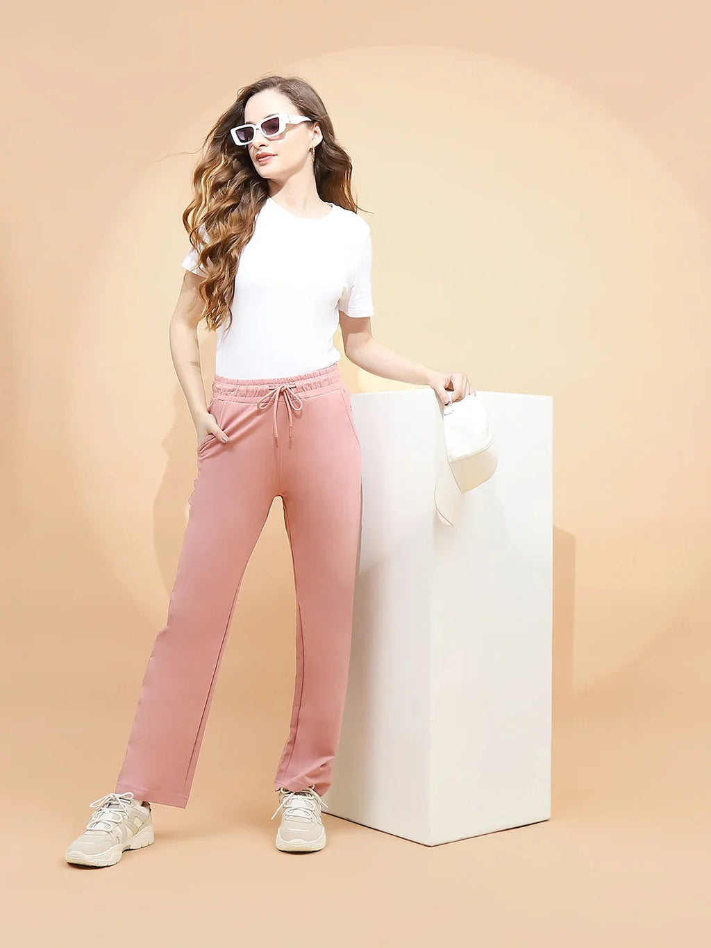 Pink Cotton Blend Regular Fit Lower