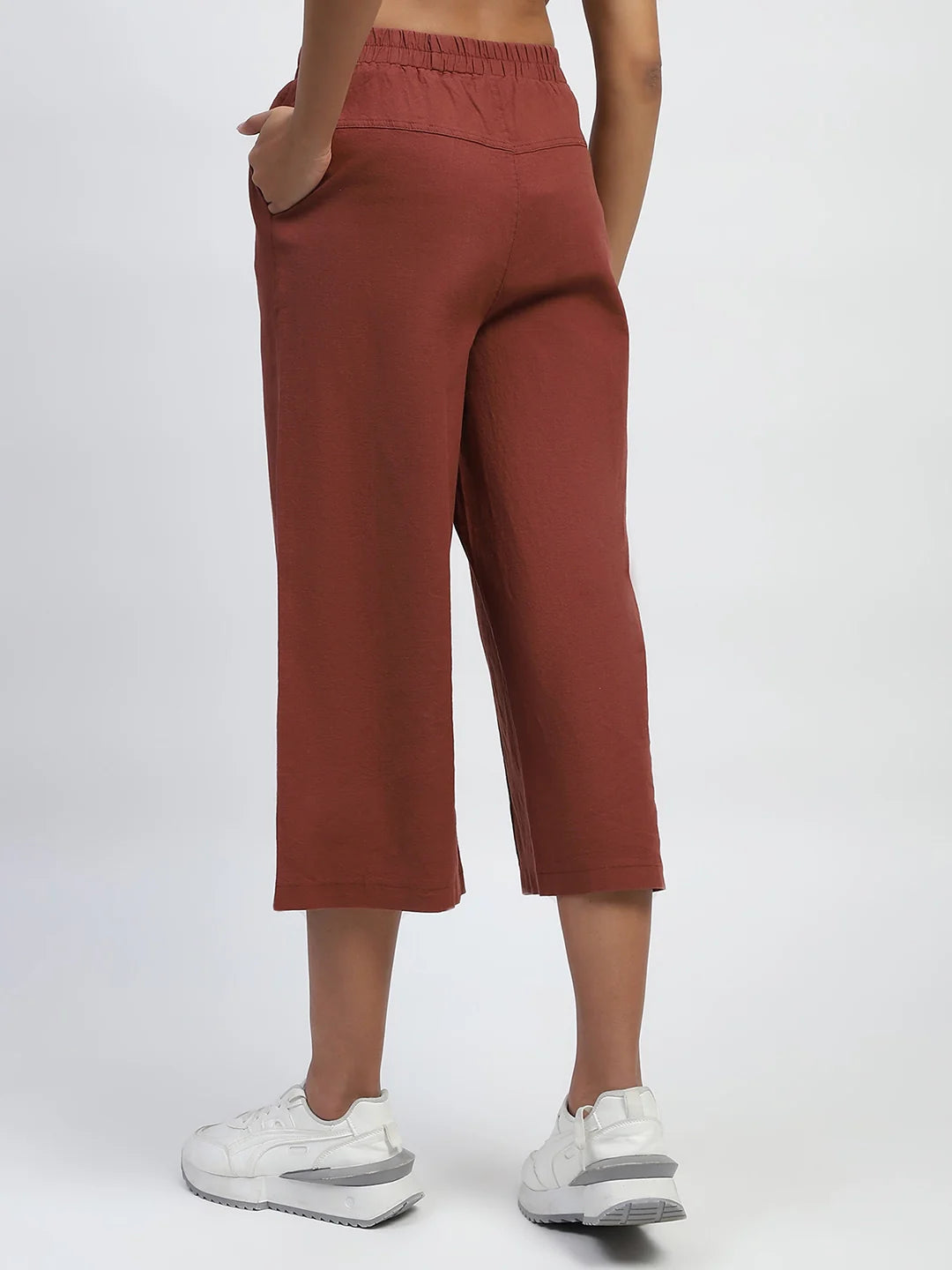 Brown Solid Cotton Relaxed Fit Lower