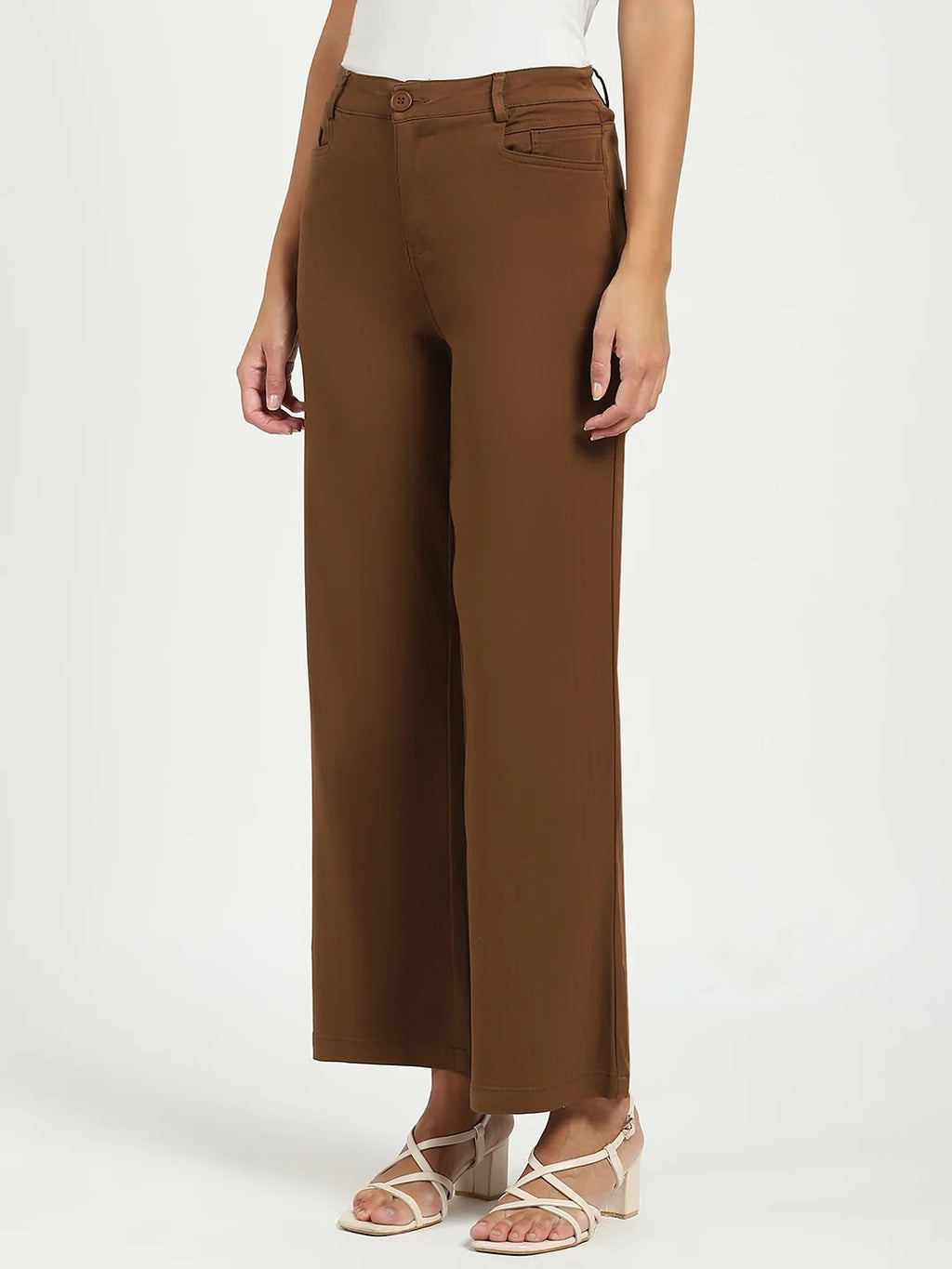 Brown Stretchable Loose Fit Trousers