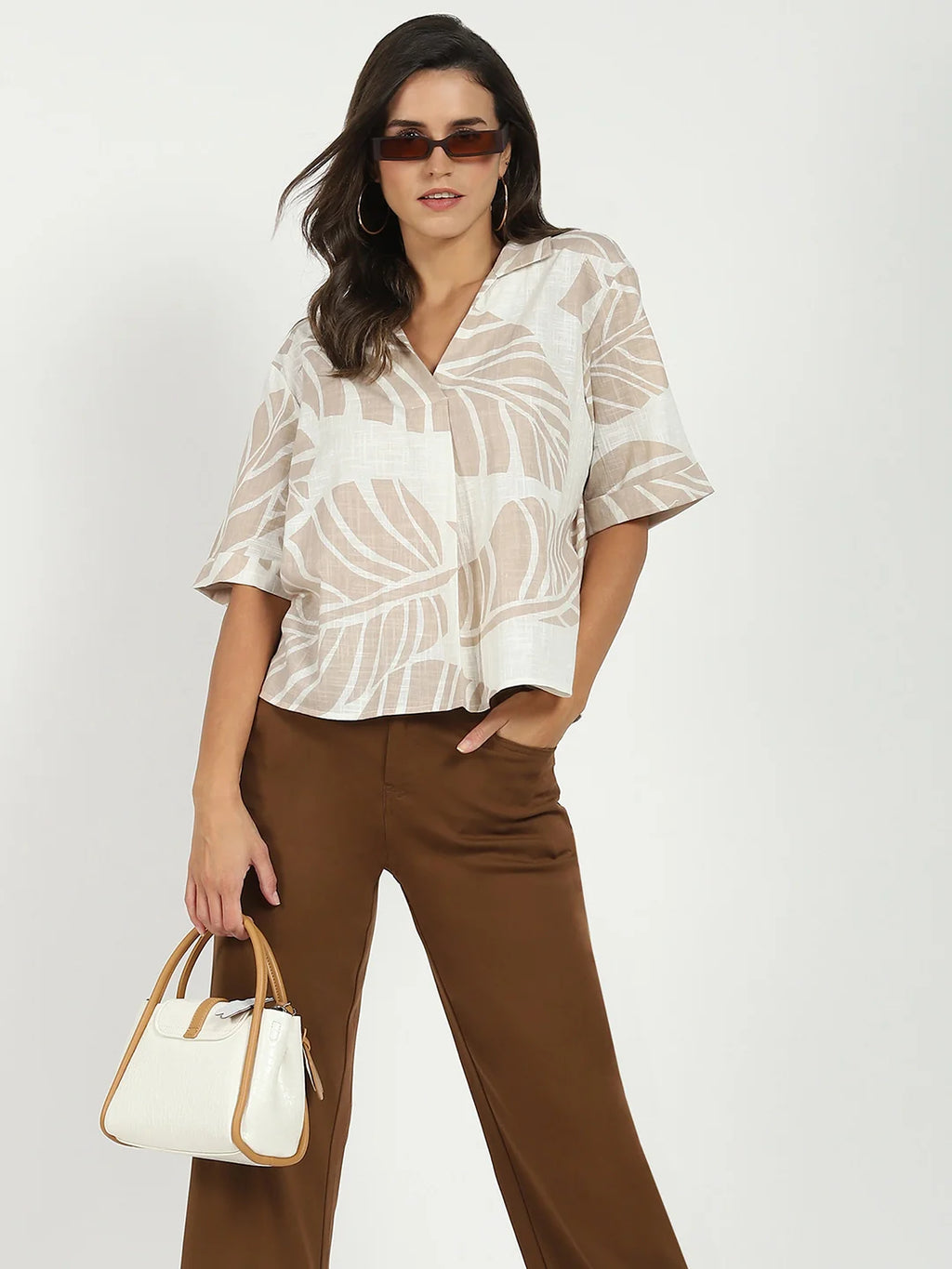 Brown Stretchable Loose Fit Trousers