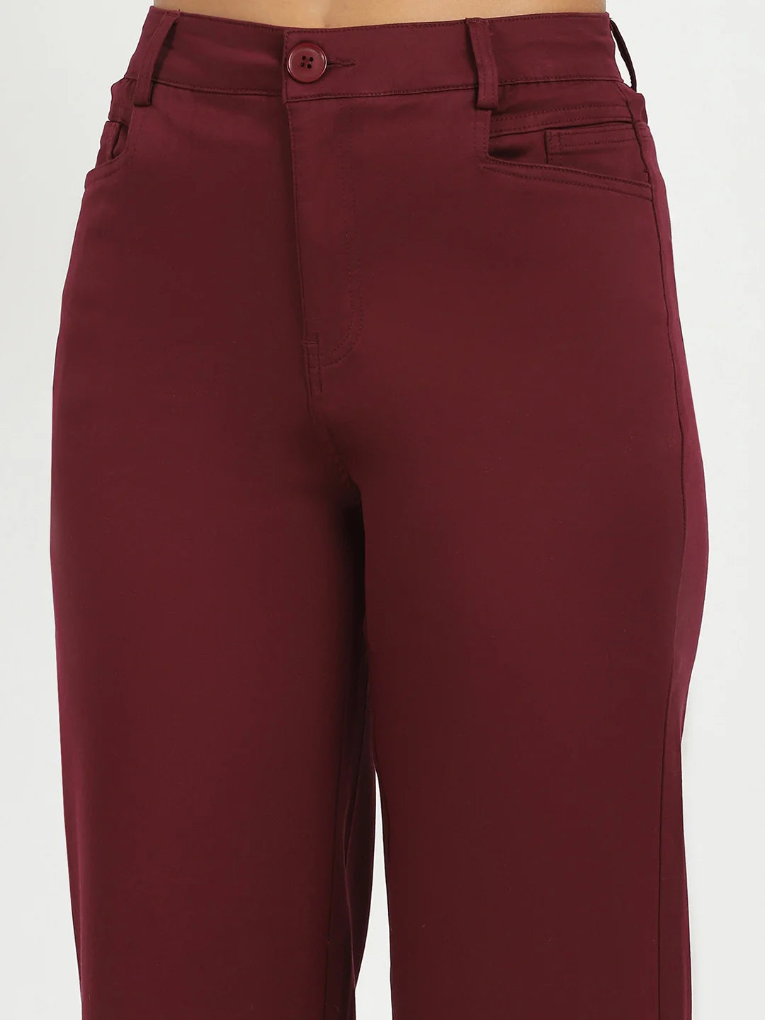 Wine Stretchable Loose Fit Trousers