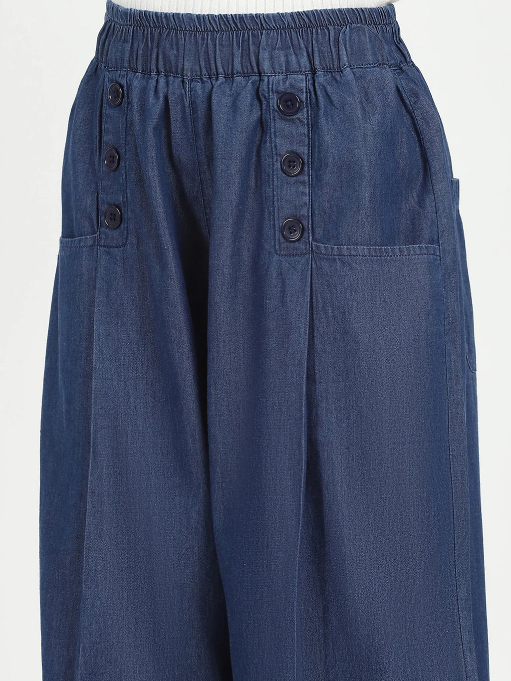 Blue Solid Cotton Blend Palazzo
