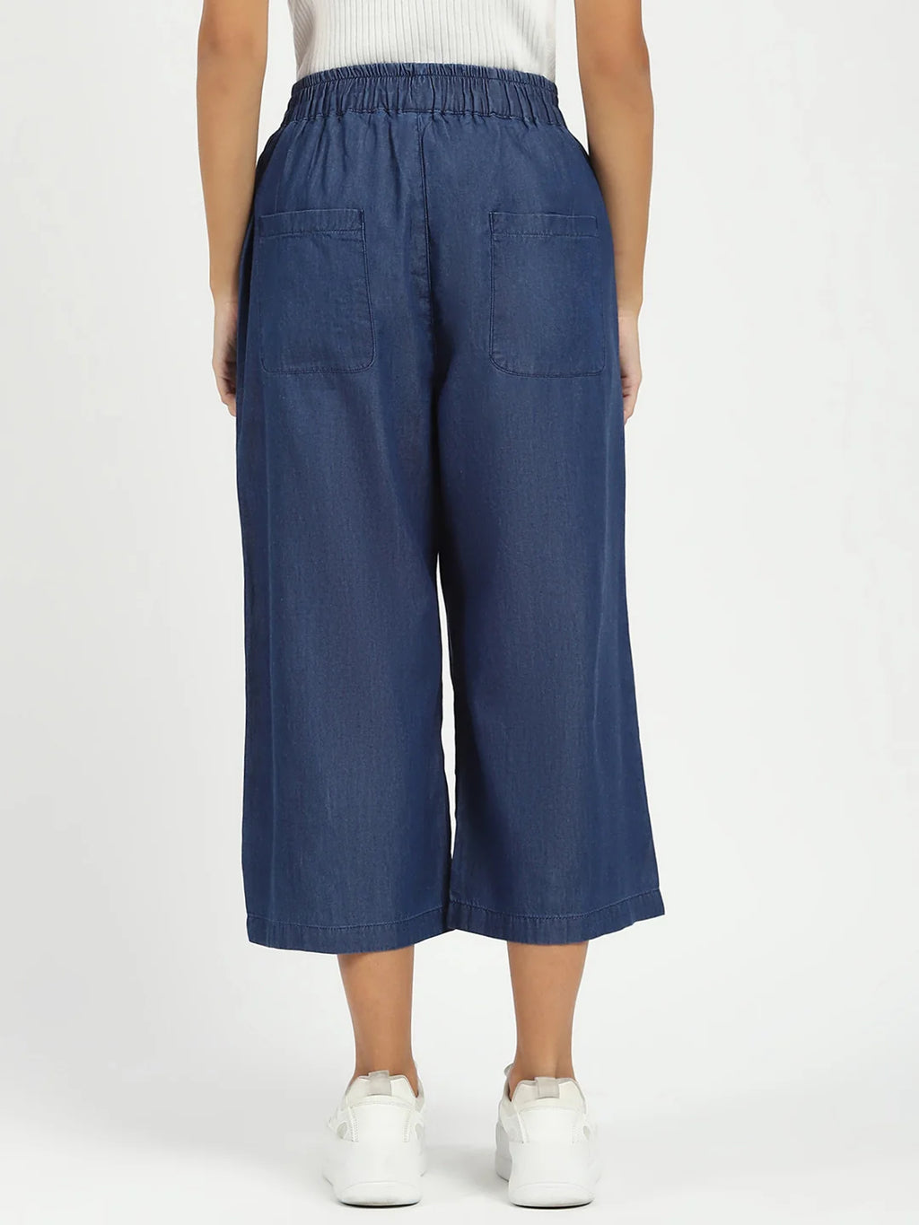 Blue Solid Cotton Blend Palazzo