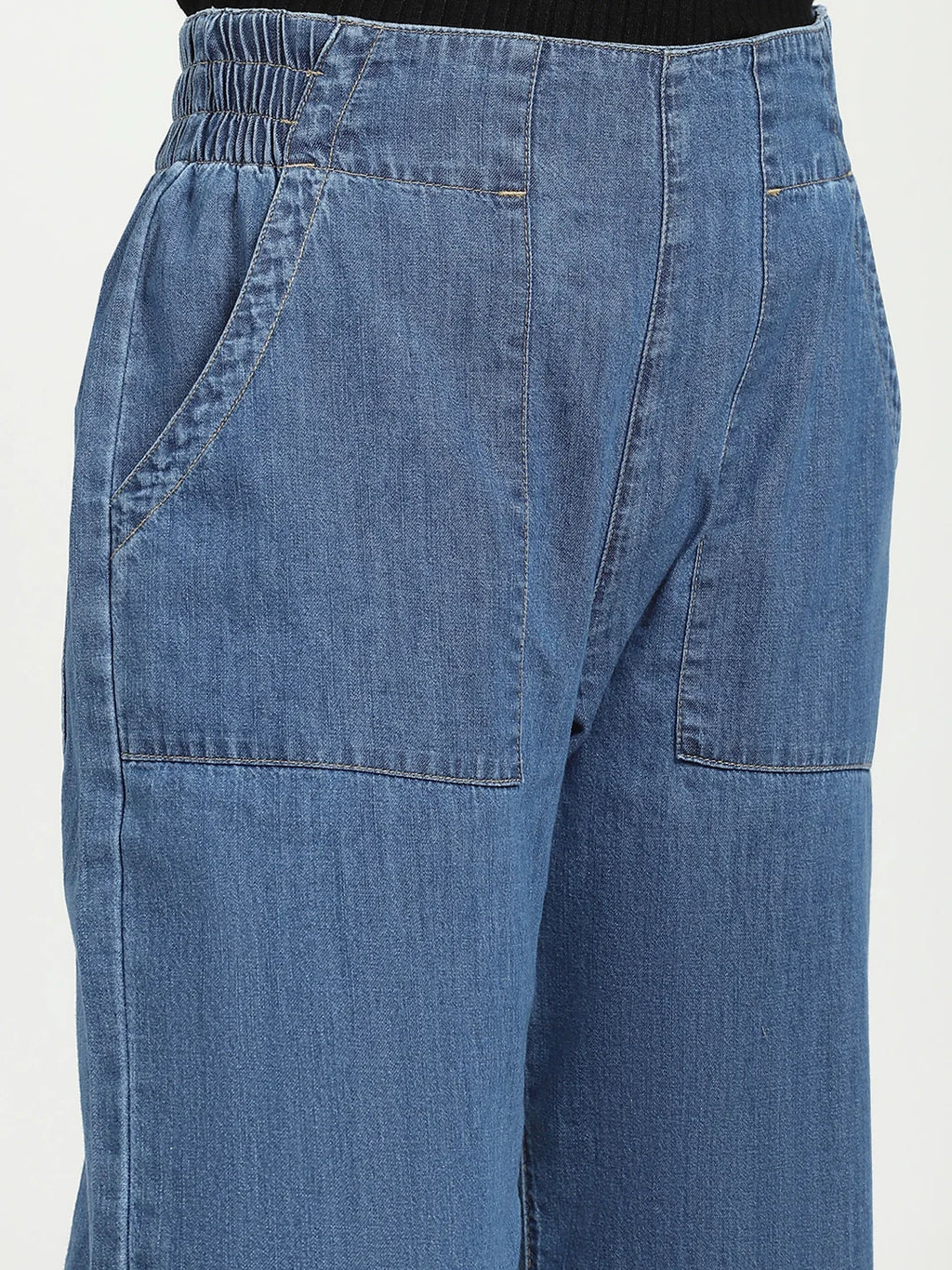 Blue Solid Cotton Blend Lower