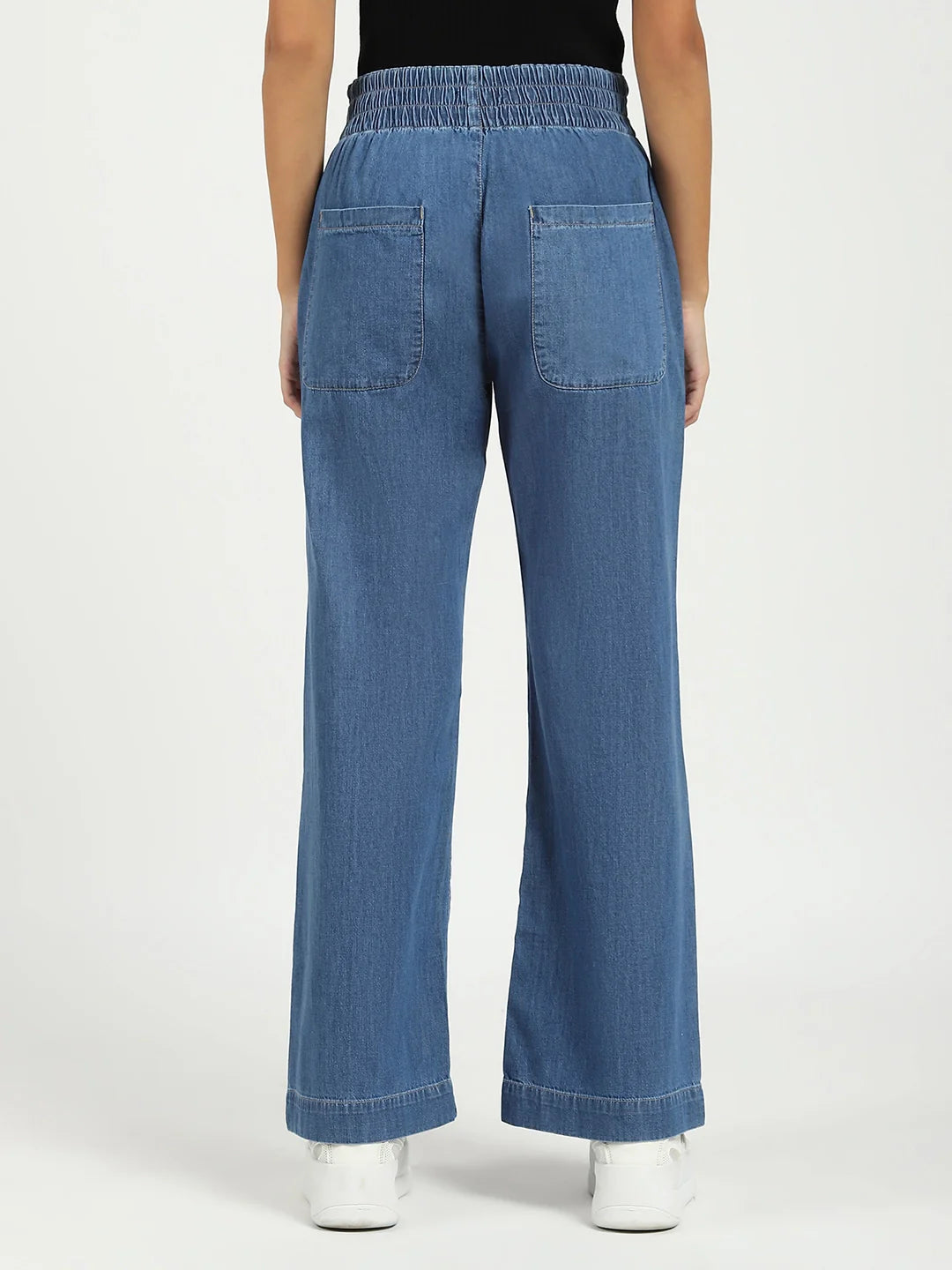 Blue Solid Cotton Blend Lower