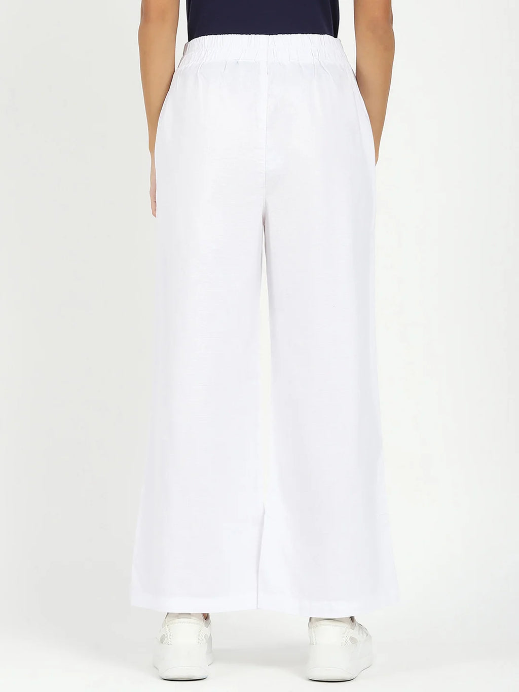 White Solid Cotton Blend Trousers