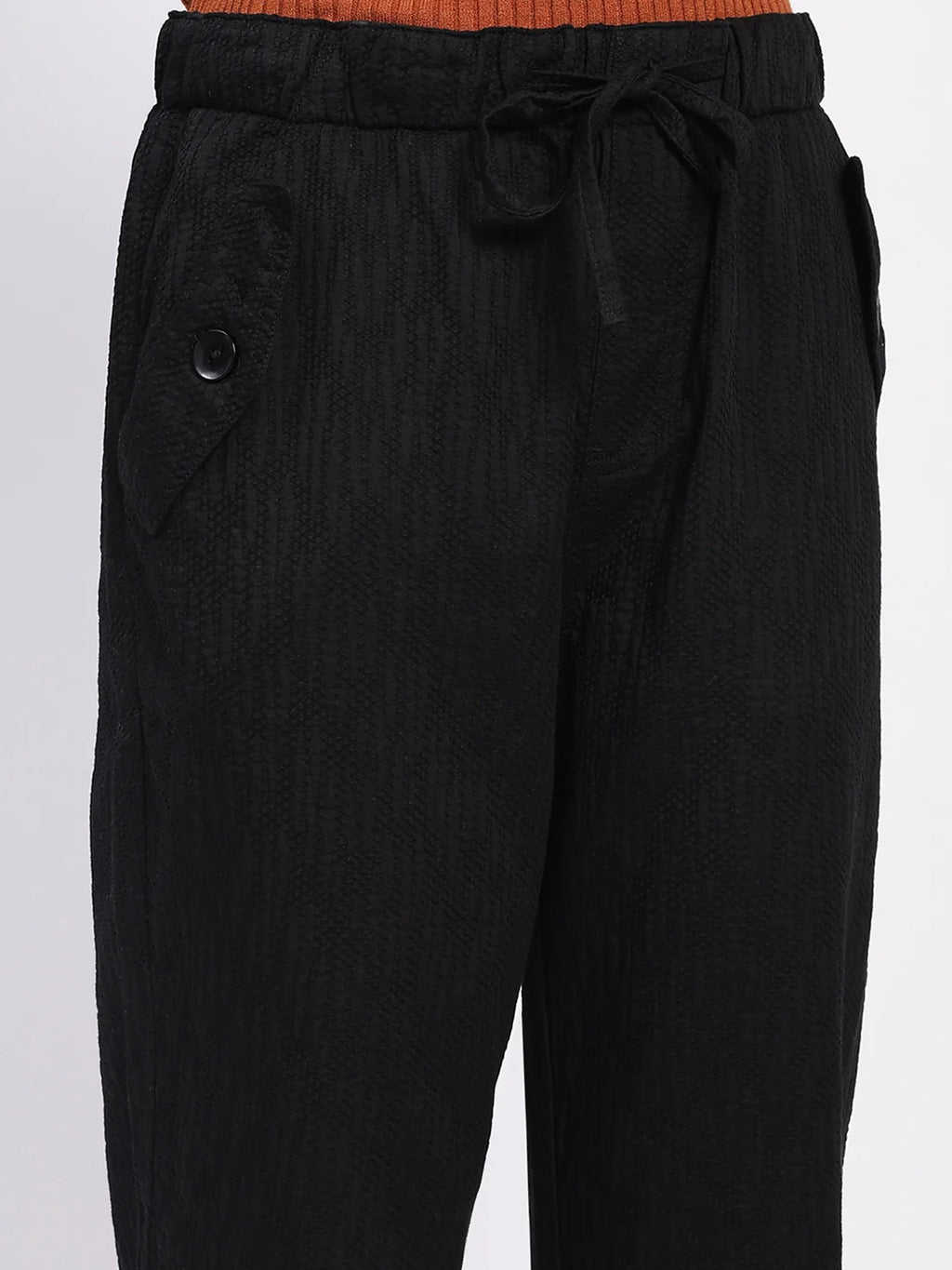 Black Embroidered Cotton Ankle Lower