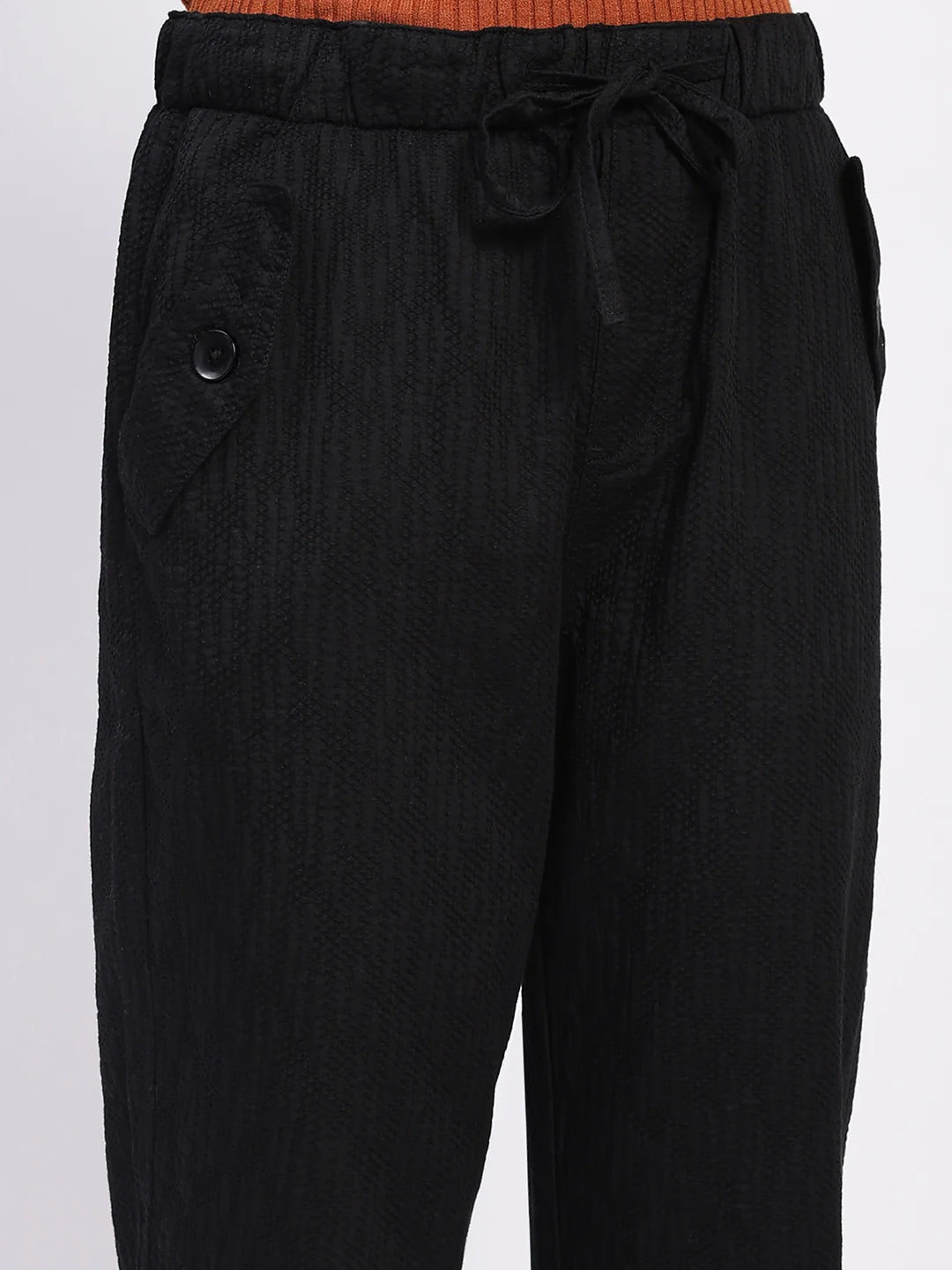 Black Embroidered Cotton Ankle Lower