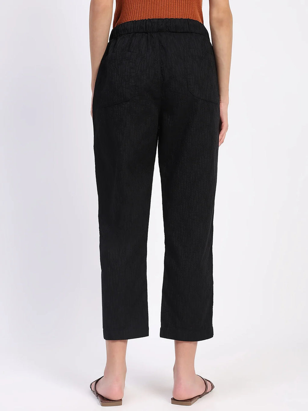 Black Embroidered Cotton Ankle Lower
