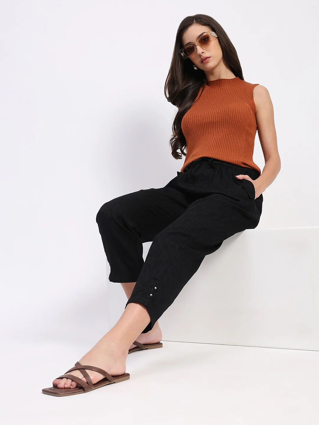Black Embroidered Cotton Ankle Lower