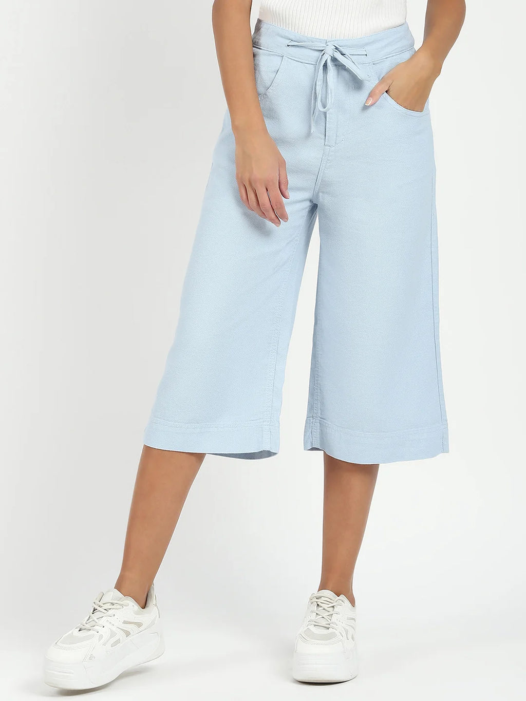 Blue Cotton Relaxed Fit Culottes