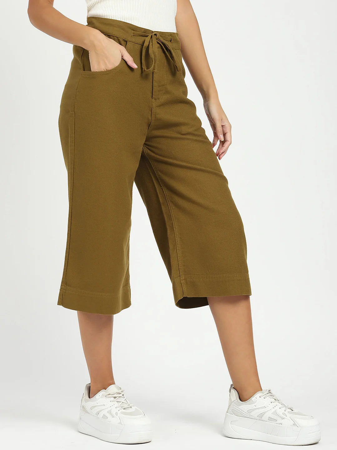 Olive Cotton Relaxed Fit Culottes