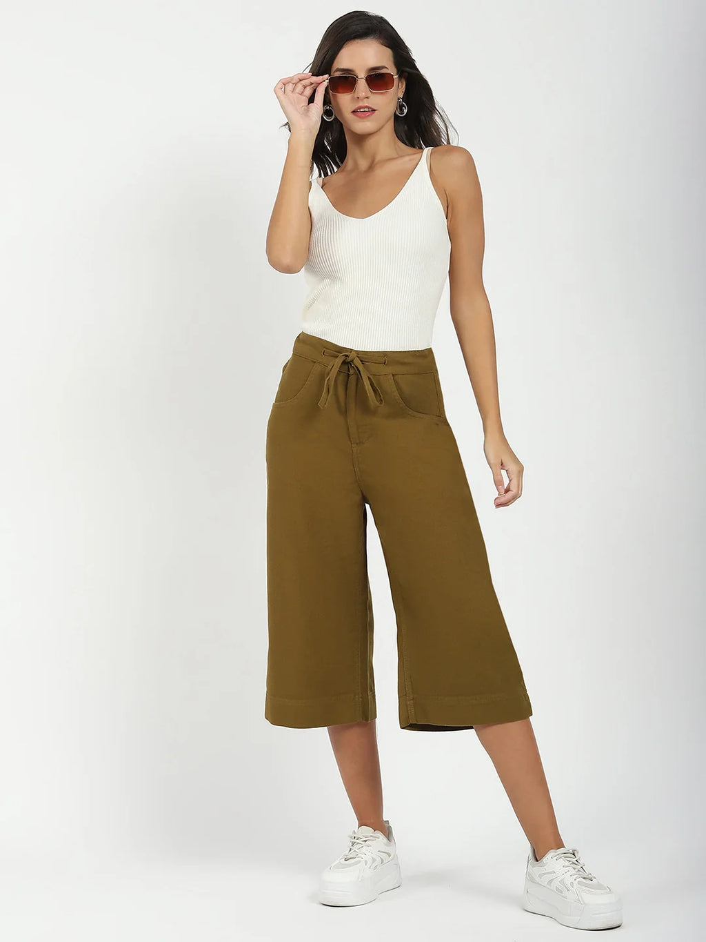 Olive Cotton Relaxed Fit Culottes