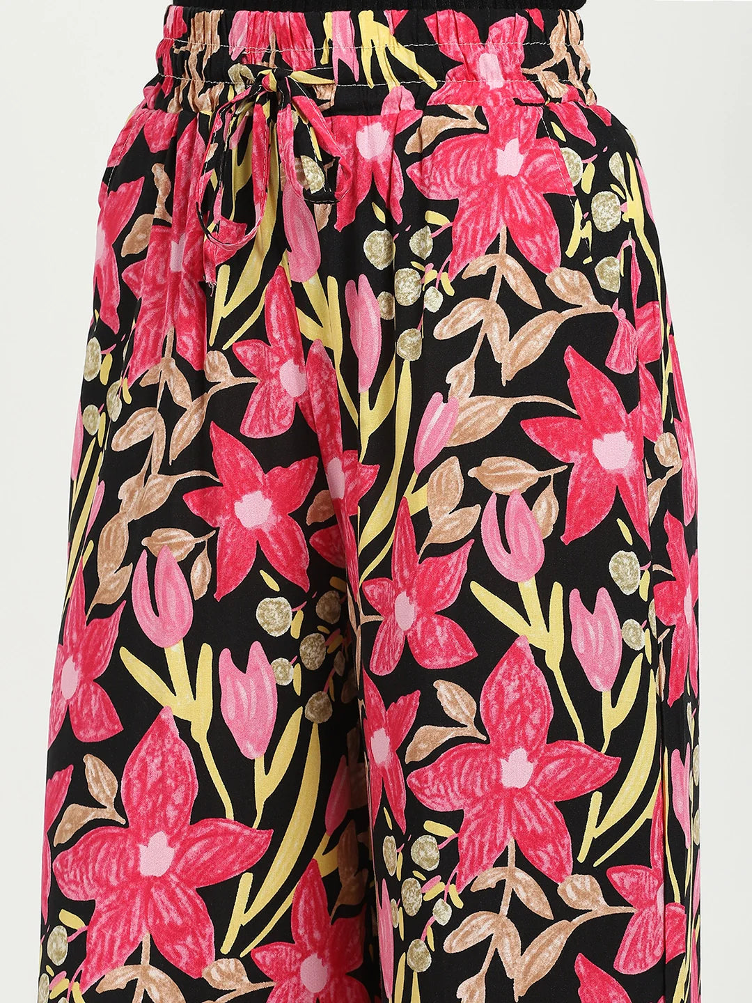 Black & Pink Printed Rayon Lower