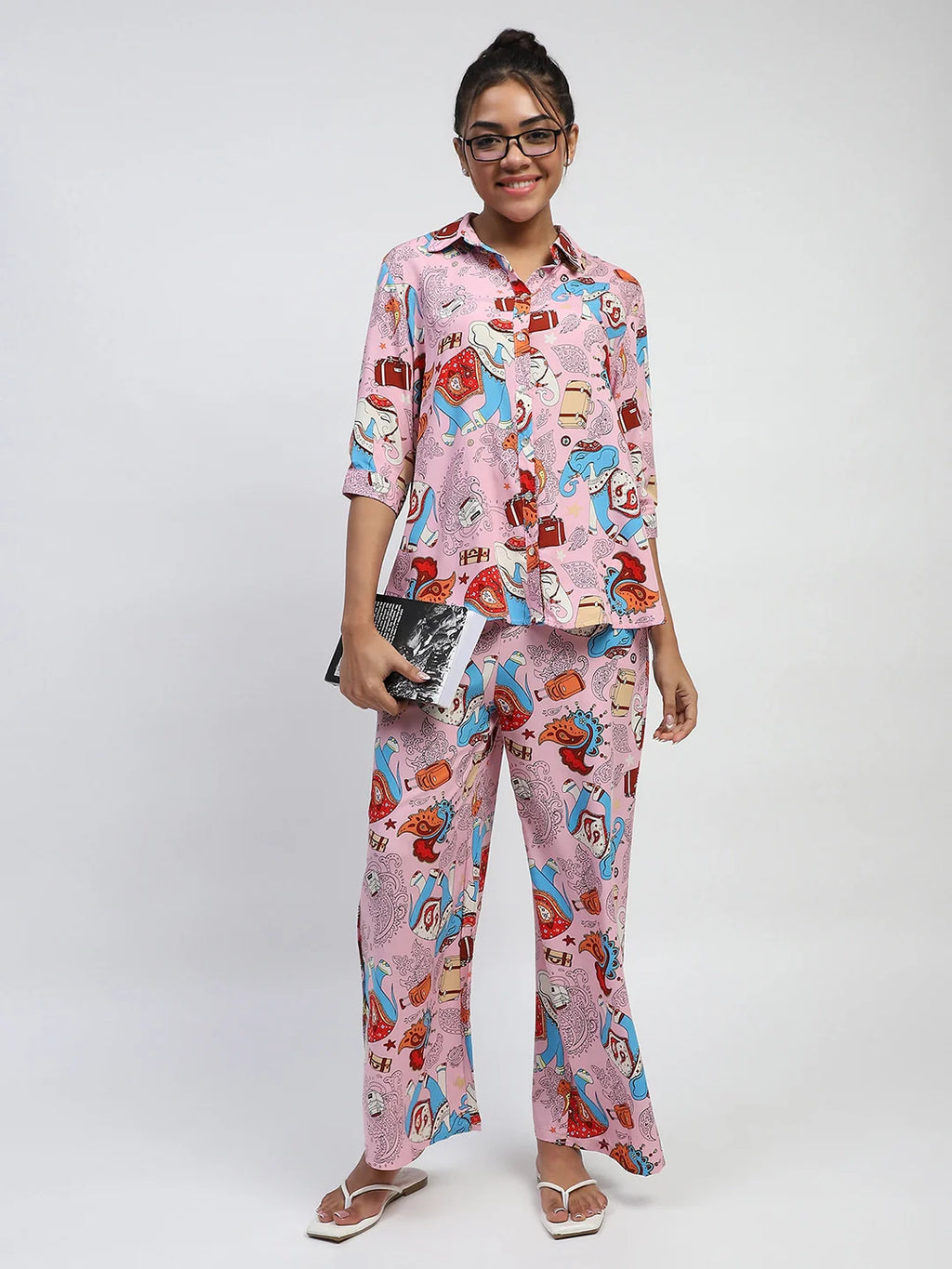 Pink Graphic Print Rayon Lower